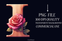 Wood Alphabet Rose Clipart Bundle 1 - CraftNest - Digital Crafting and Art