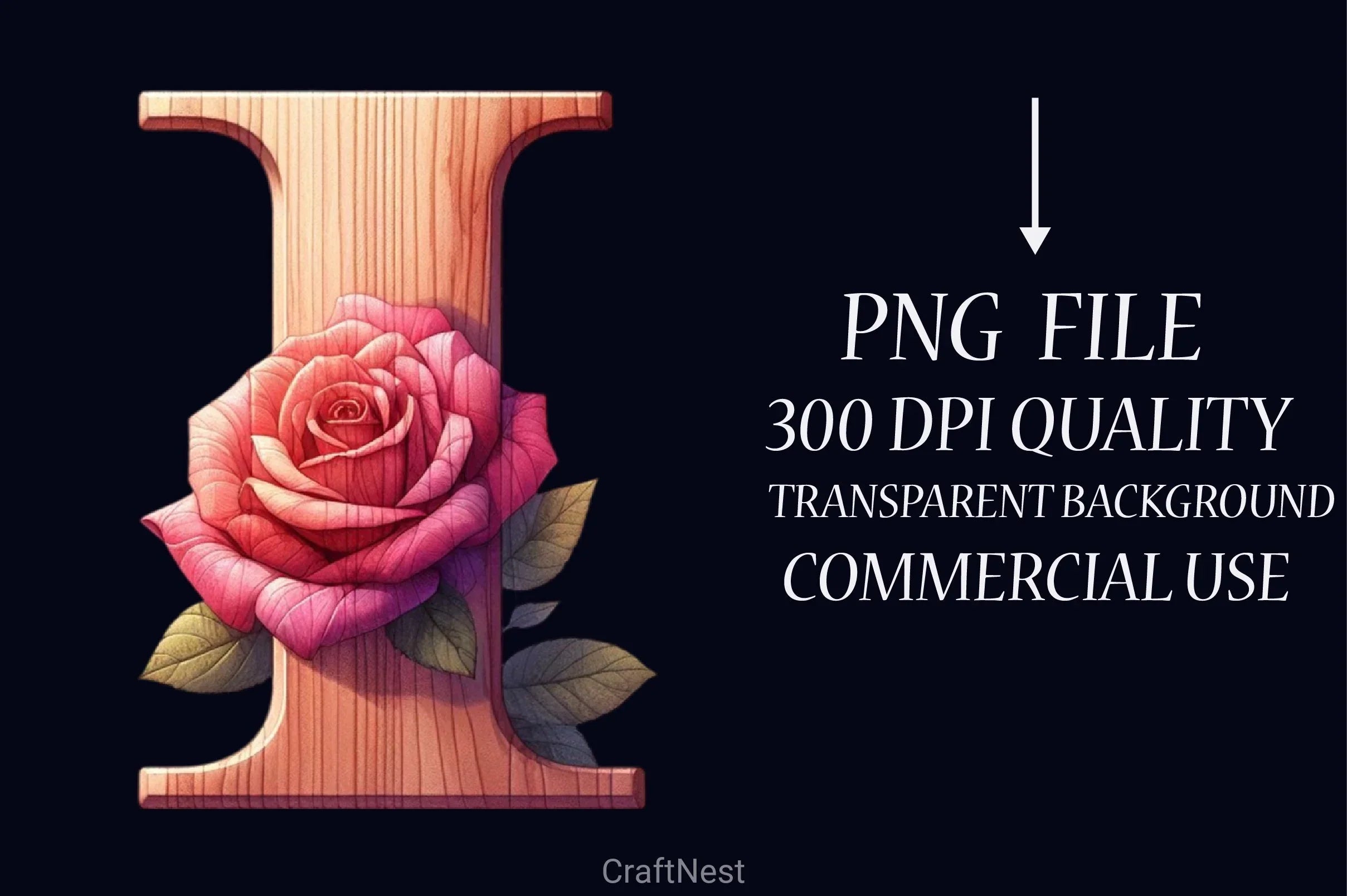 Wood Alphabet Rose Clipart Bundle 1 - CraftNest - Digital Crafting and Art