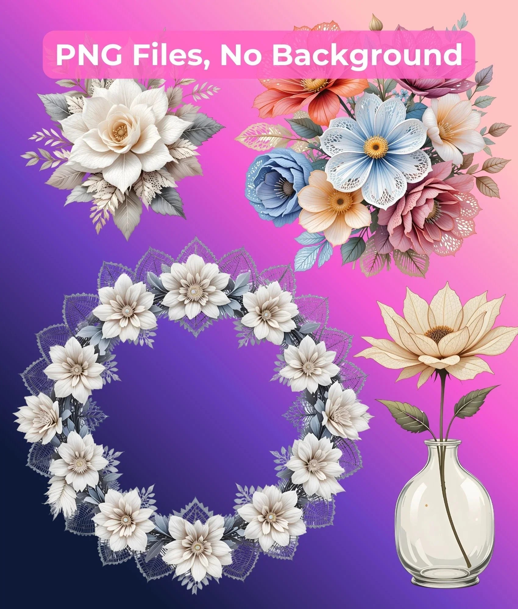 Minimalist Lace Flowers Clipart Bundle - CraftNest - Digital Crafting and Art