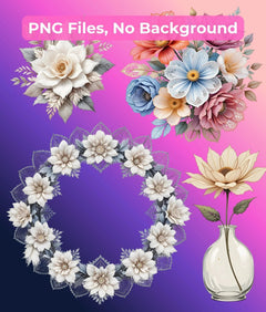 Minimalist Lace Flowers Clipart Bundle - CraftNest - Digital Crafting and Art