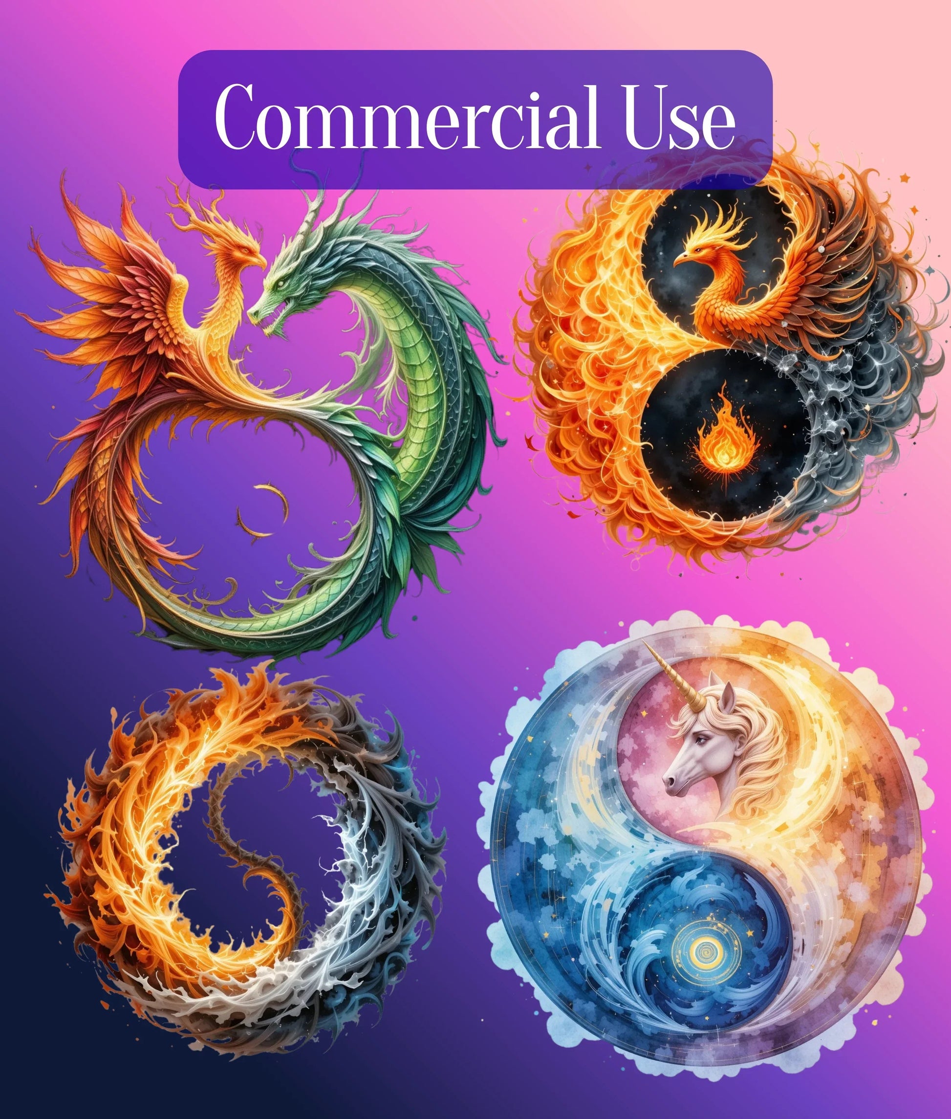 Fantasy Yin Yang Clipart Bundle - CraftNest - Digital Crafting and Art