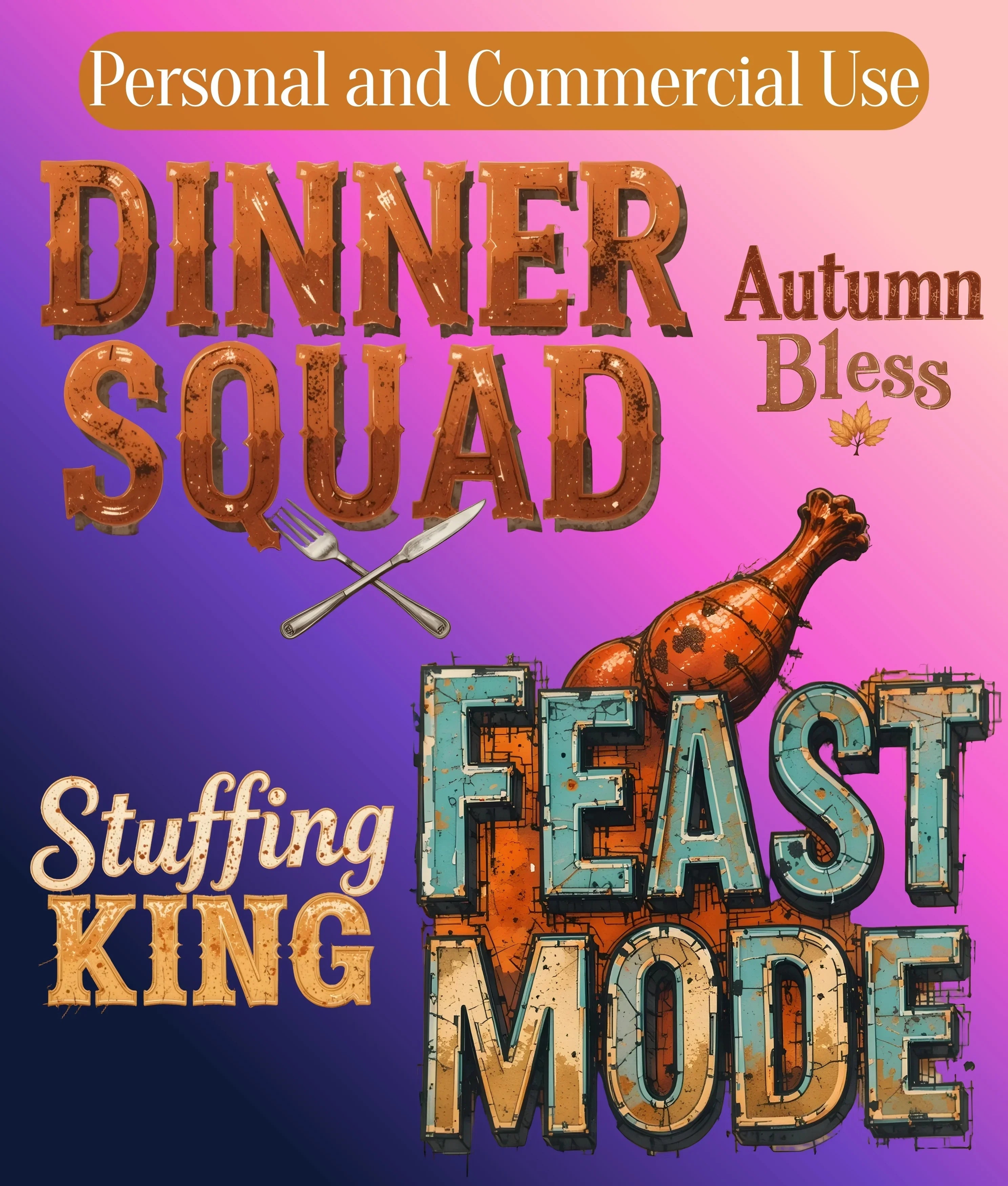 Thanksgiving Retro Distressed Text Clipart Bundle - CraftNest - Digital Crafting and Art
