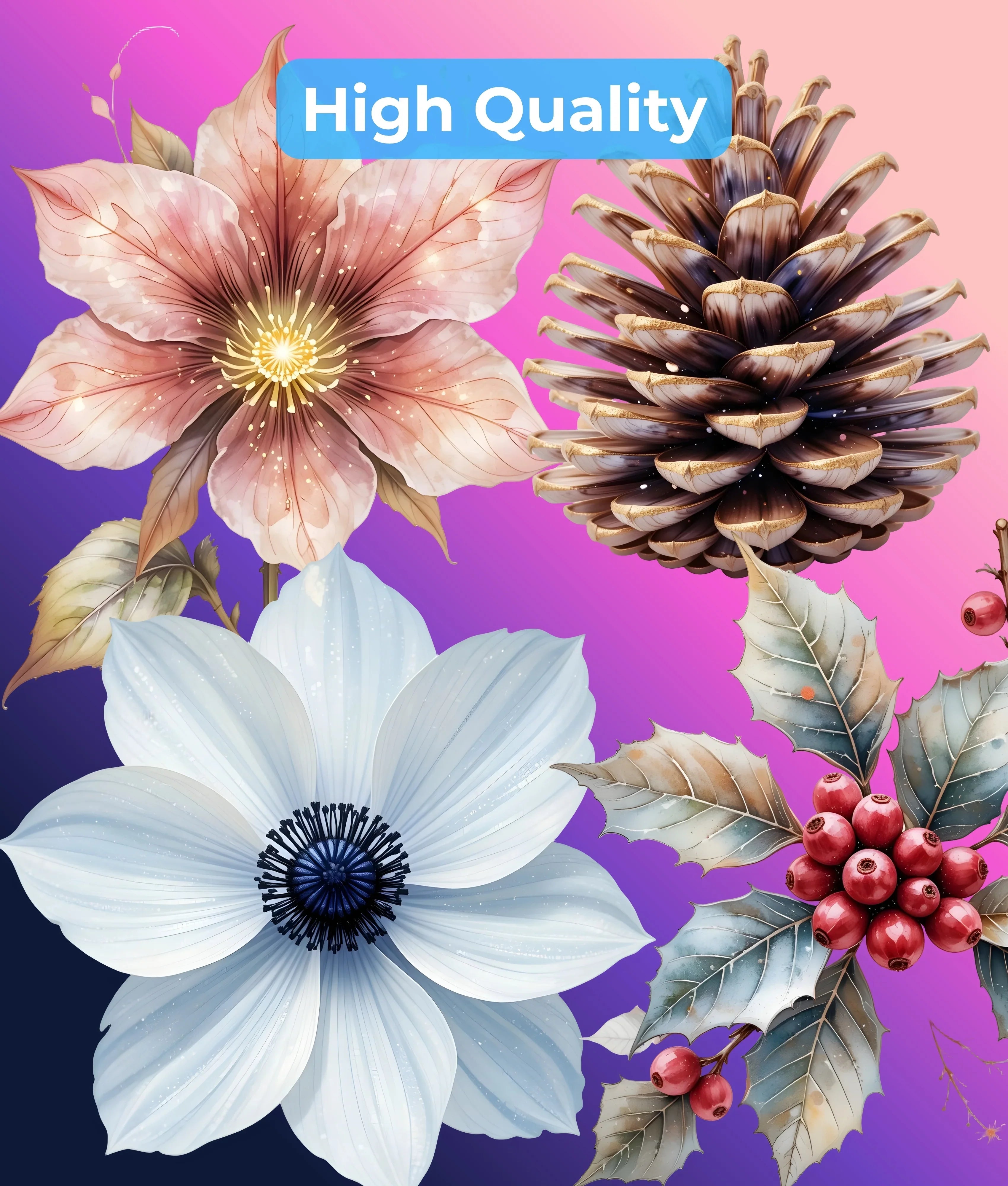 Winter Botanical Elements Clipart Bundle - CraftNest - Digital Crafting and Art