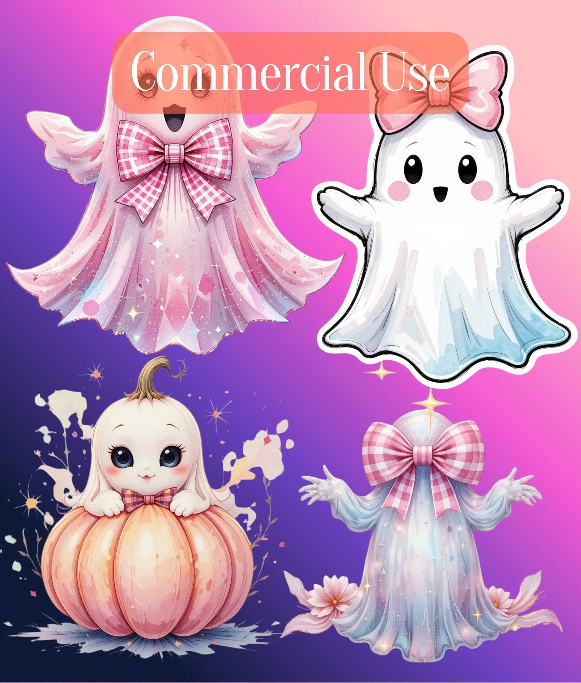 Preppy Halloween Ghost Clipart Bundle - CraftNest - Digital Crafting and Art