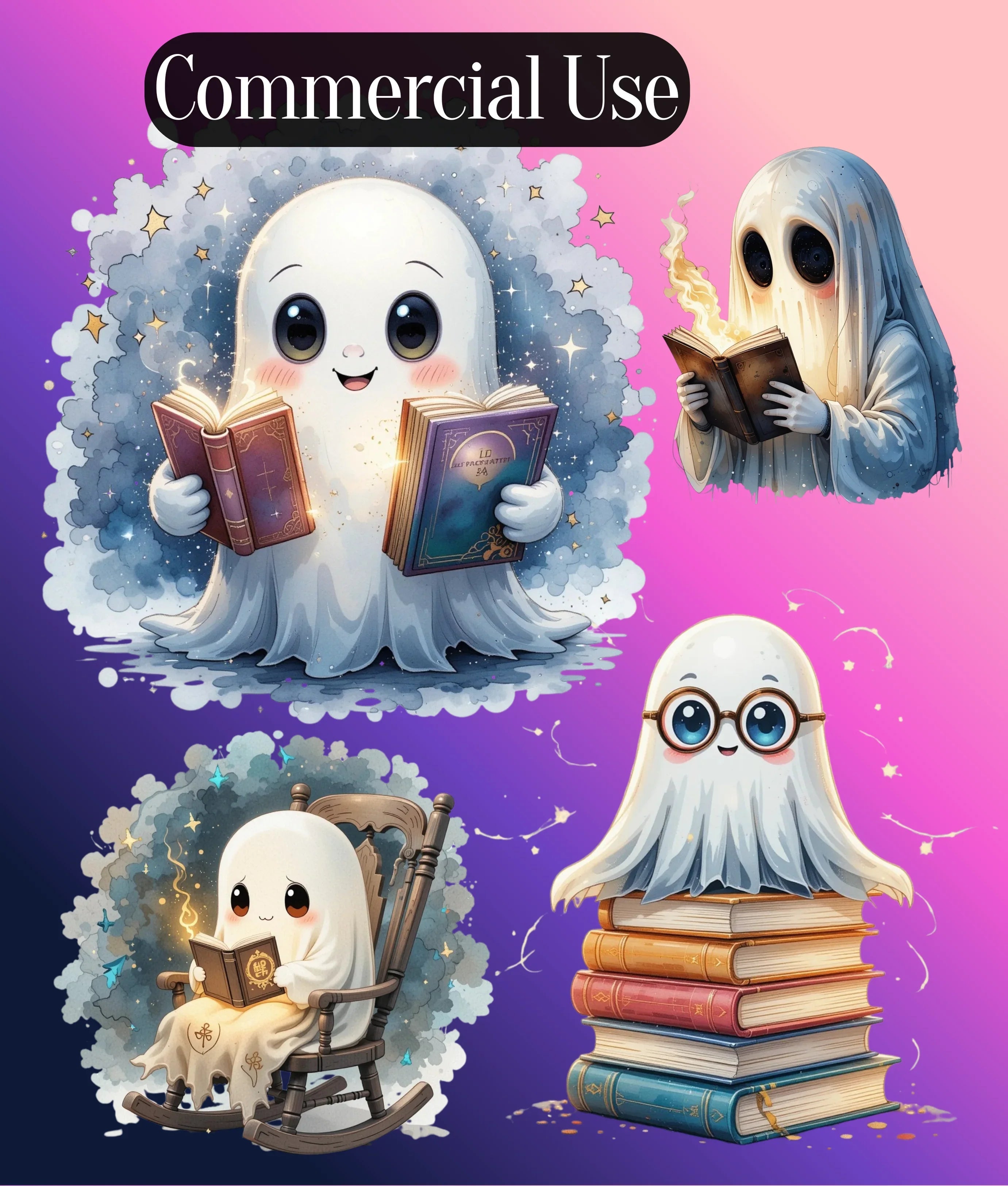 Bookish Ghost Clipart Bundle - CraftNest - Digital Crafting and Art