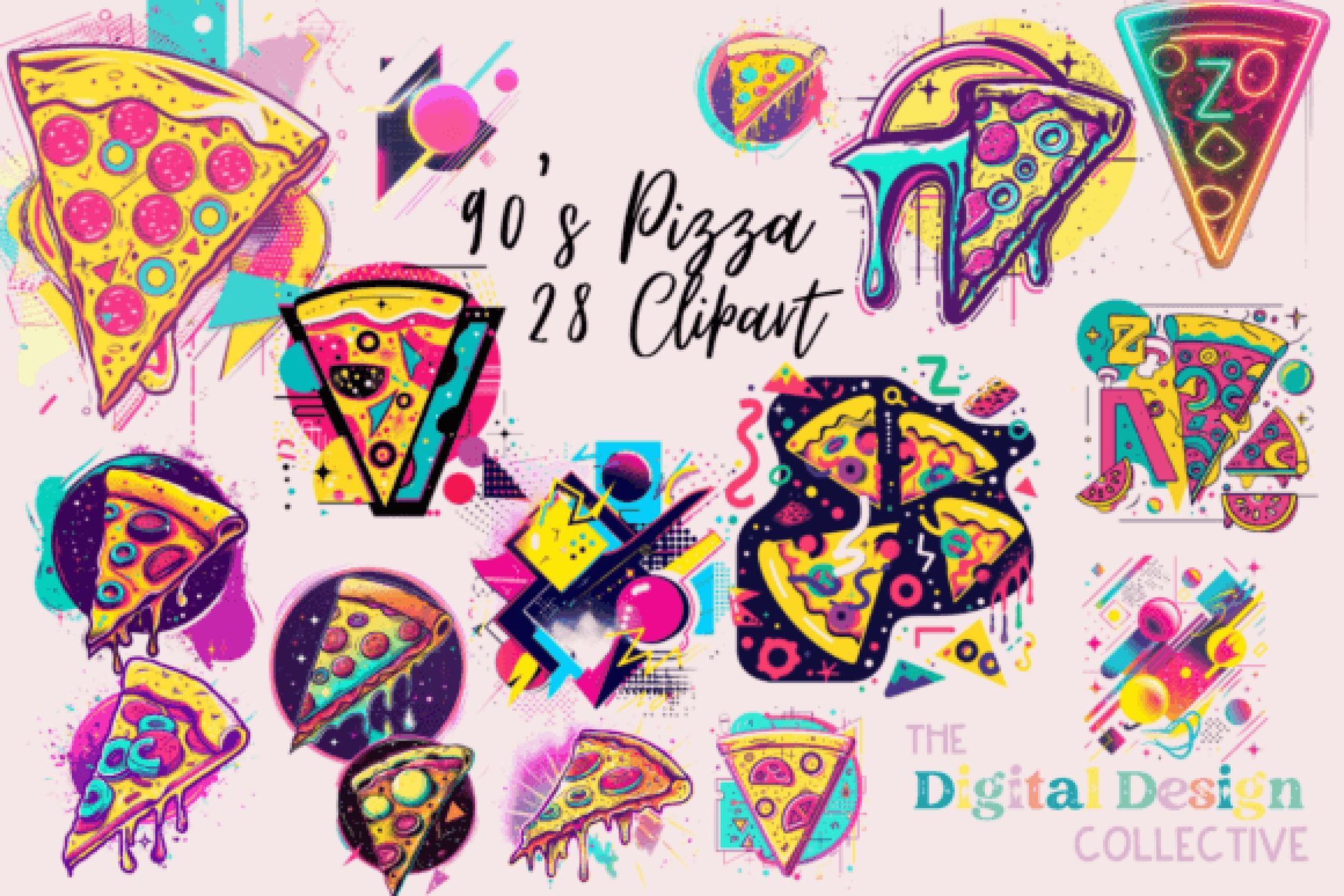 90s Retro Pizza Clipart Bundle - CraftNest - Digital Crafting and Art