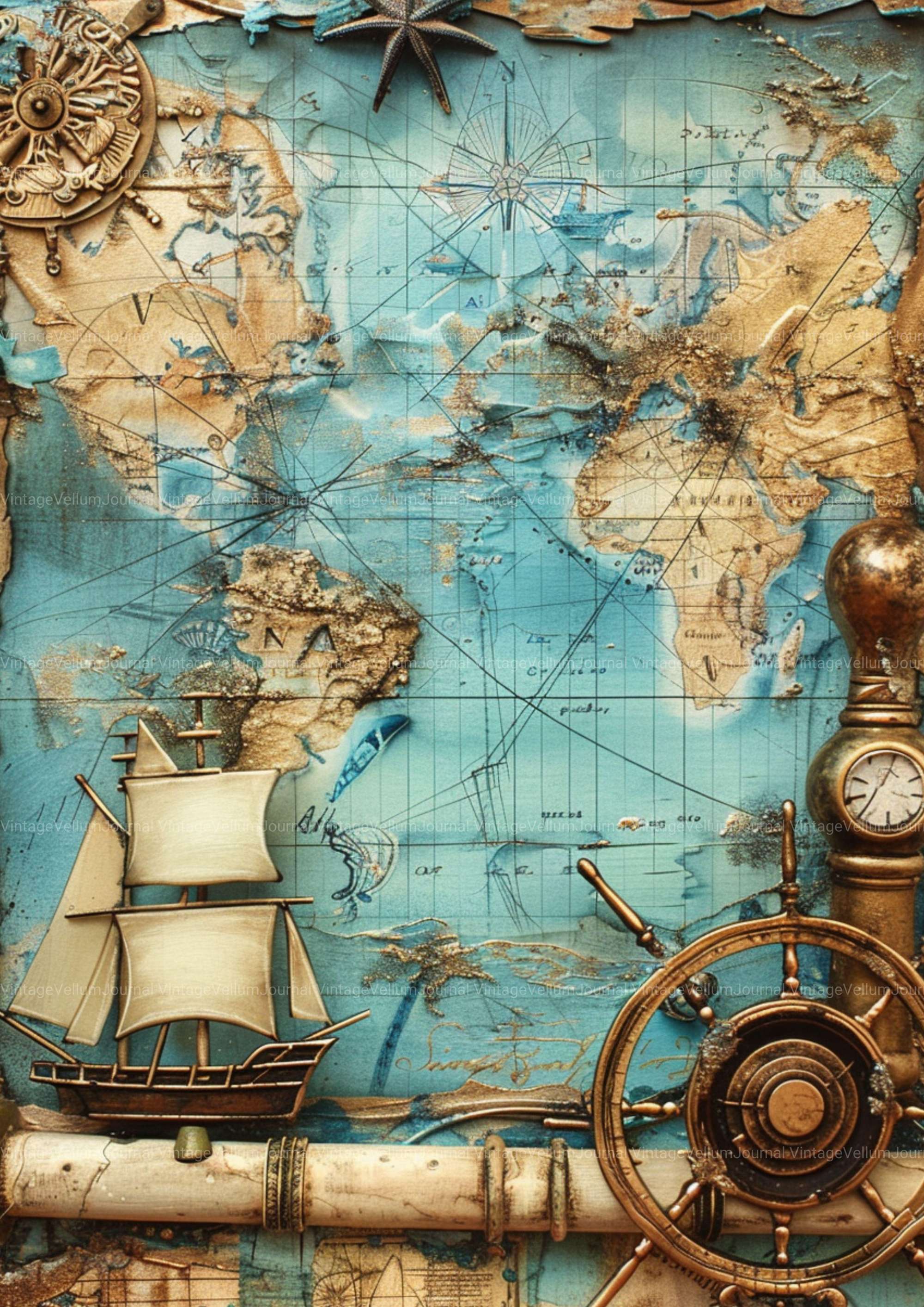Nautical Journey Junk Journal Pages - CraftNest - Digital Crafting and Art