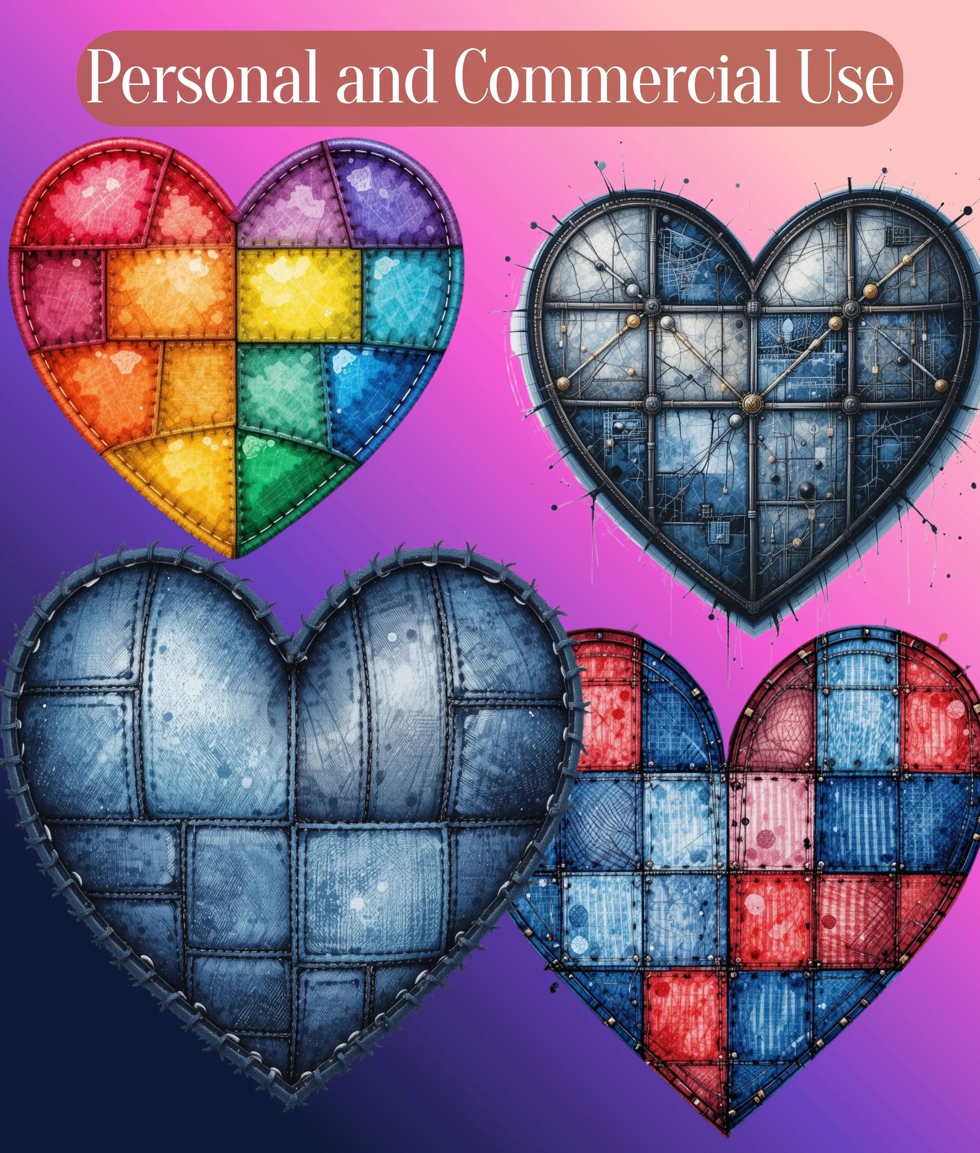 Patchwork Heart Clipart Bundle - CraftNest - Digital Crafting and Art