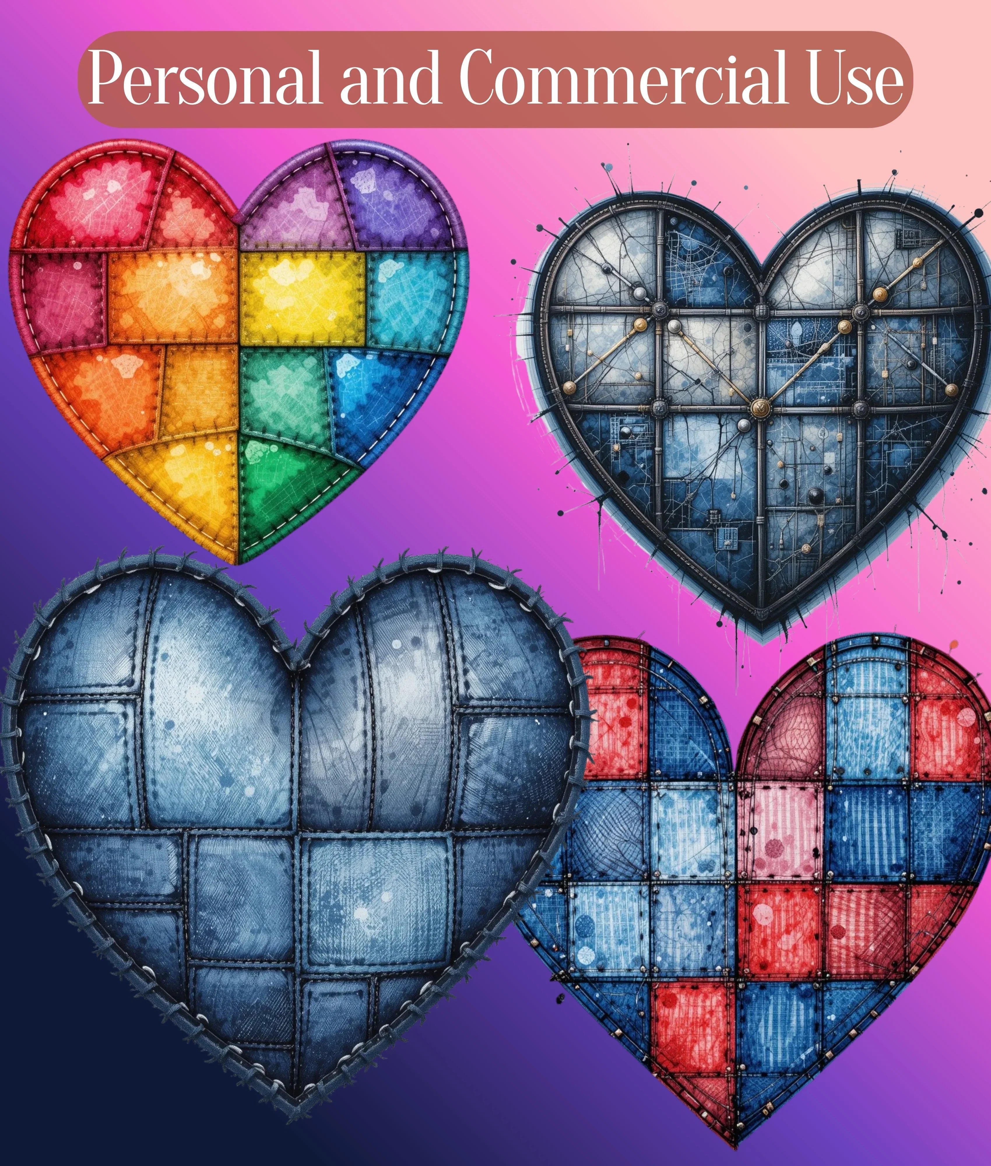 Patchwork Heart Clipart Bundle - CraftNest - Digital Crafting and Art