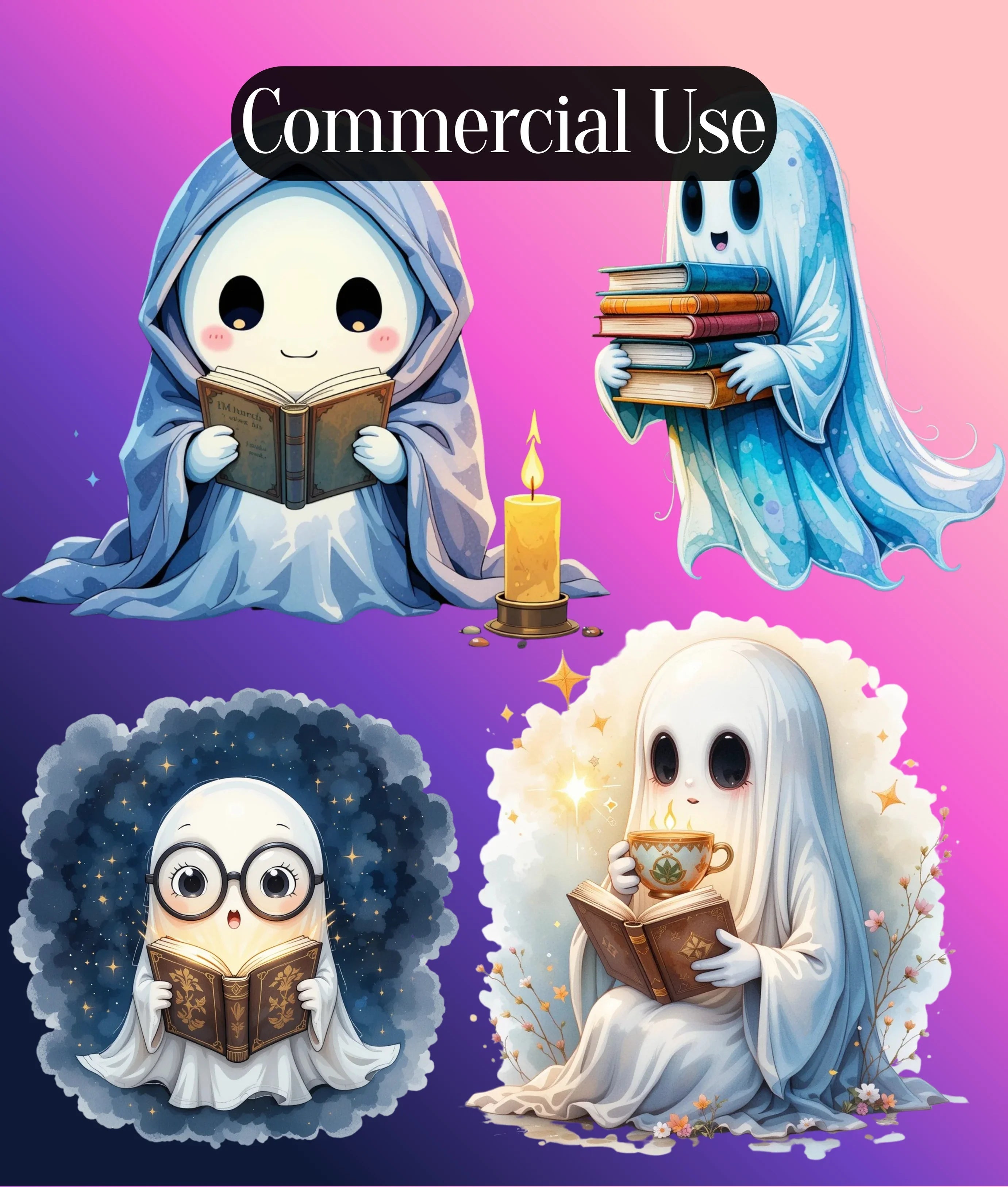 Bookish Ghost Clipart Bundle - CraftNest - Digital Crafting and Art