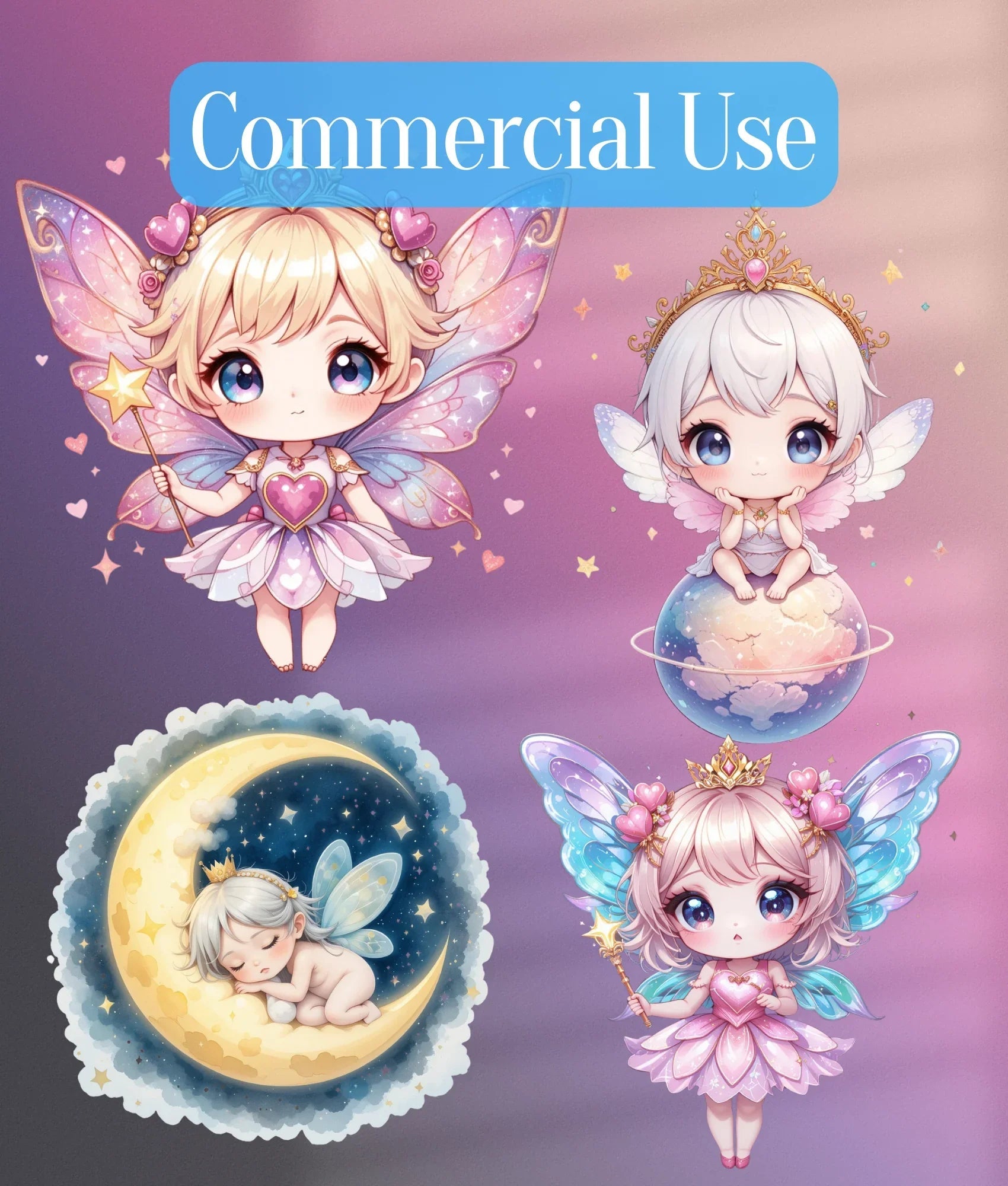Kawaii Baby Celestial Fairy Clipart Bundle - CraftNest - Digital Crafting and Art