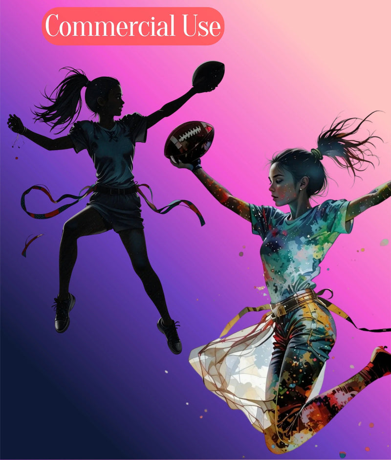 Girls Flag Football Silhouette Clipart Bundle - CraftNest - Digital Crafting and Art