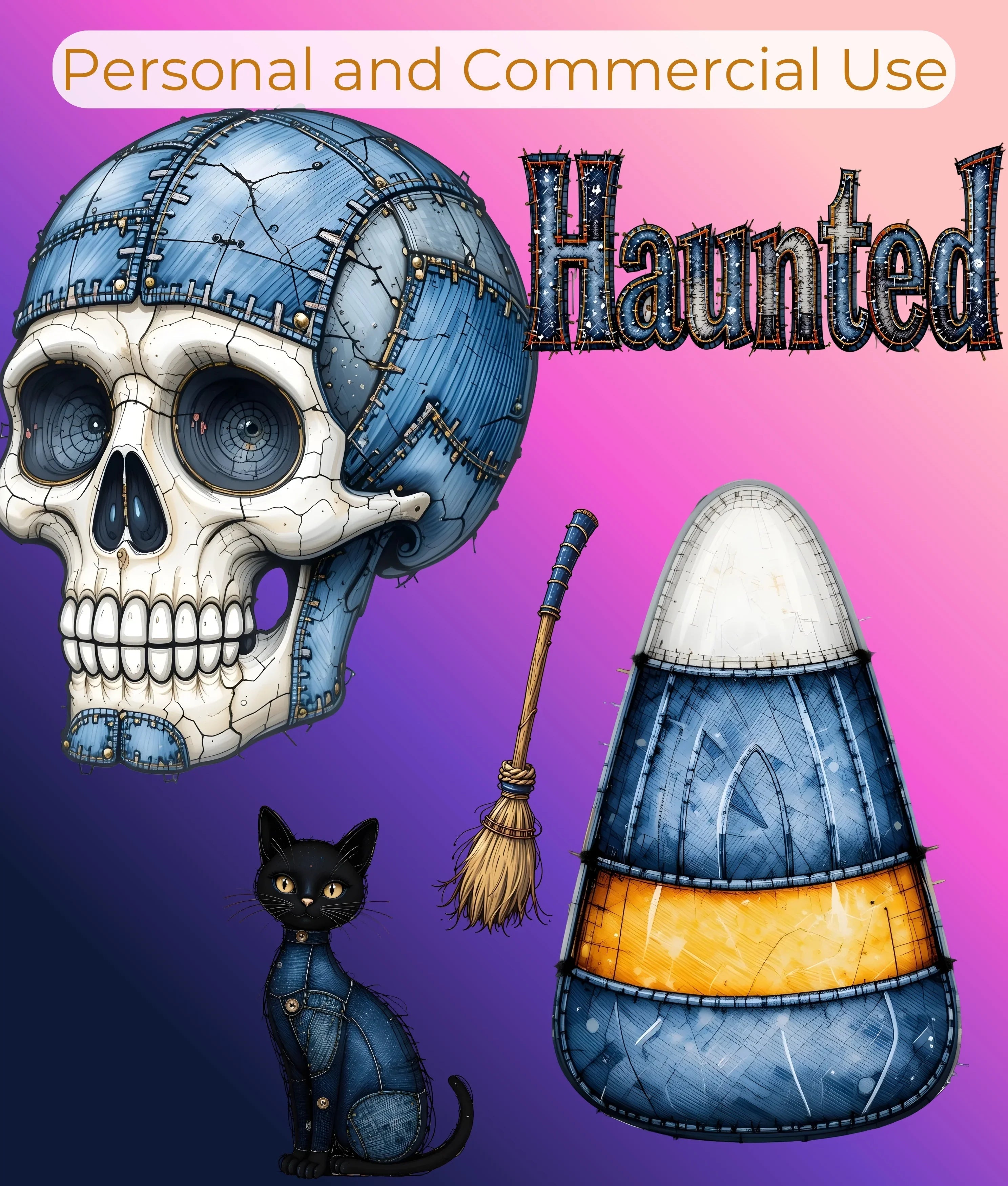 Halloween Denim Patchwork Clipart Bundle - CraftNest - Digital Crafting and Art