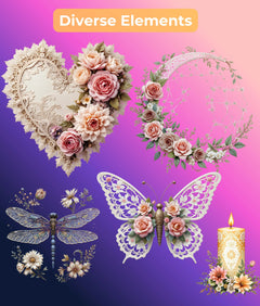 Premium Boho Lace Floral Clipart Bundle - CraftNest - Digital Crafting and Art