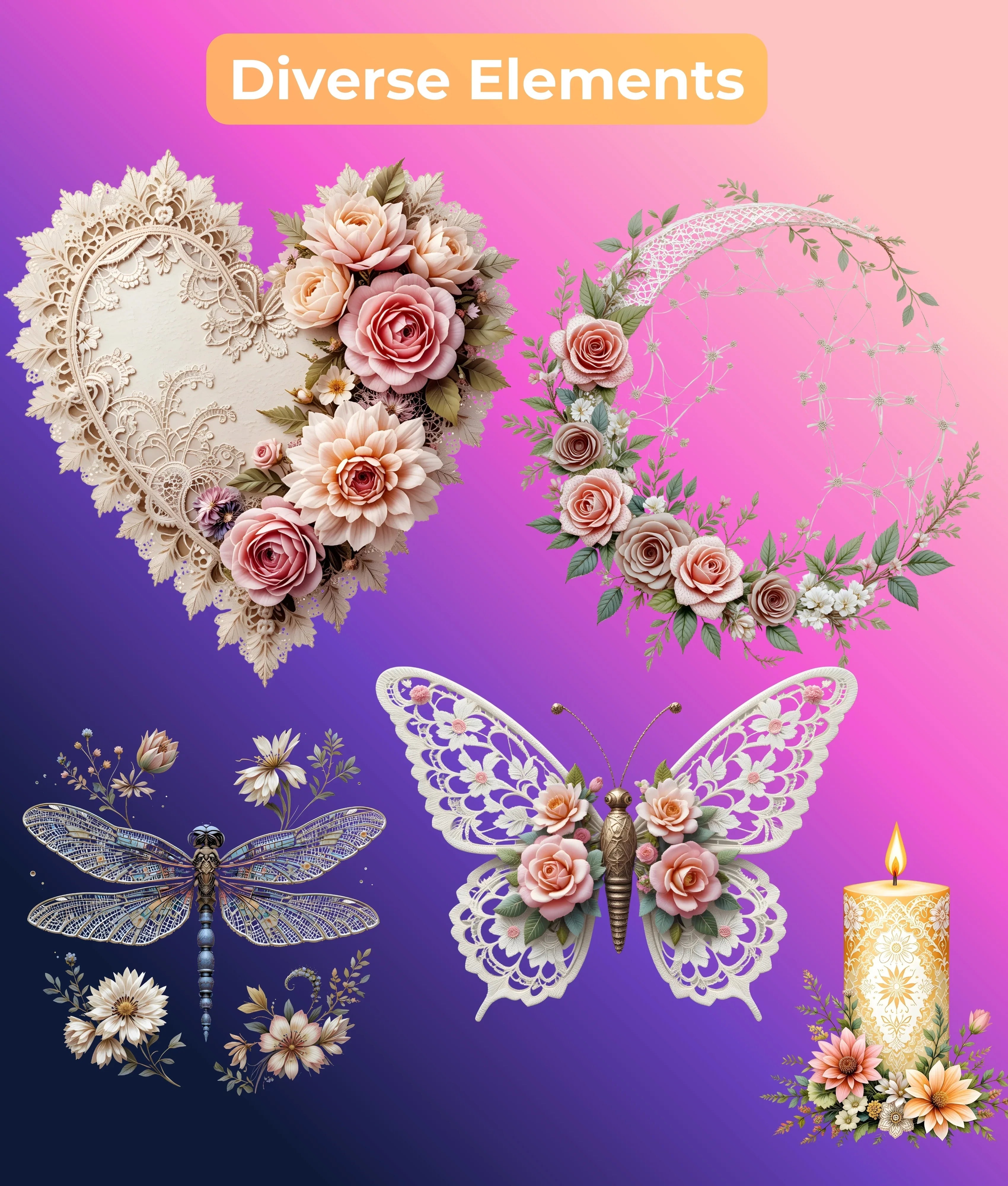 Premium Boho Lace Floral Clipart Bundle - CraftNest - Digital Crafting and Art