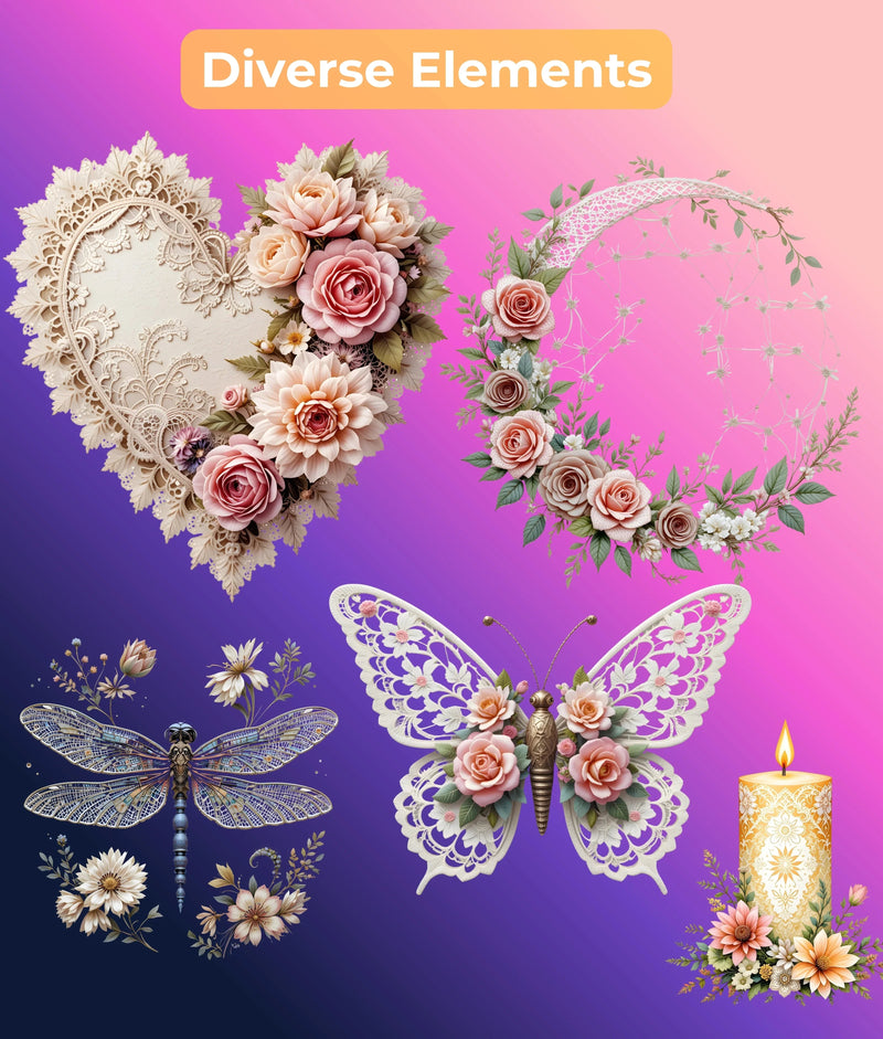 Premium Boho Lace Floral Clipart Bundle - CraftNest - Digital Crafting and Art