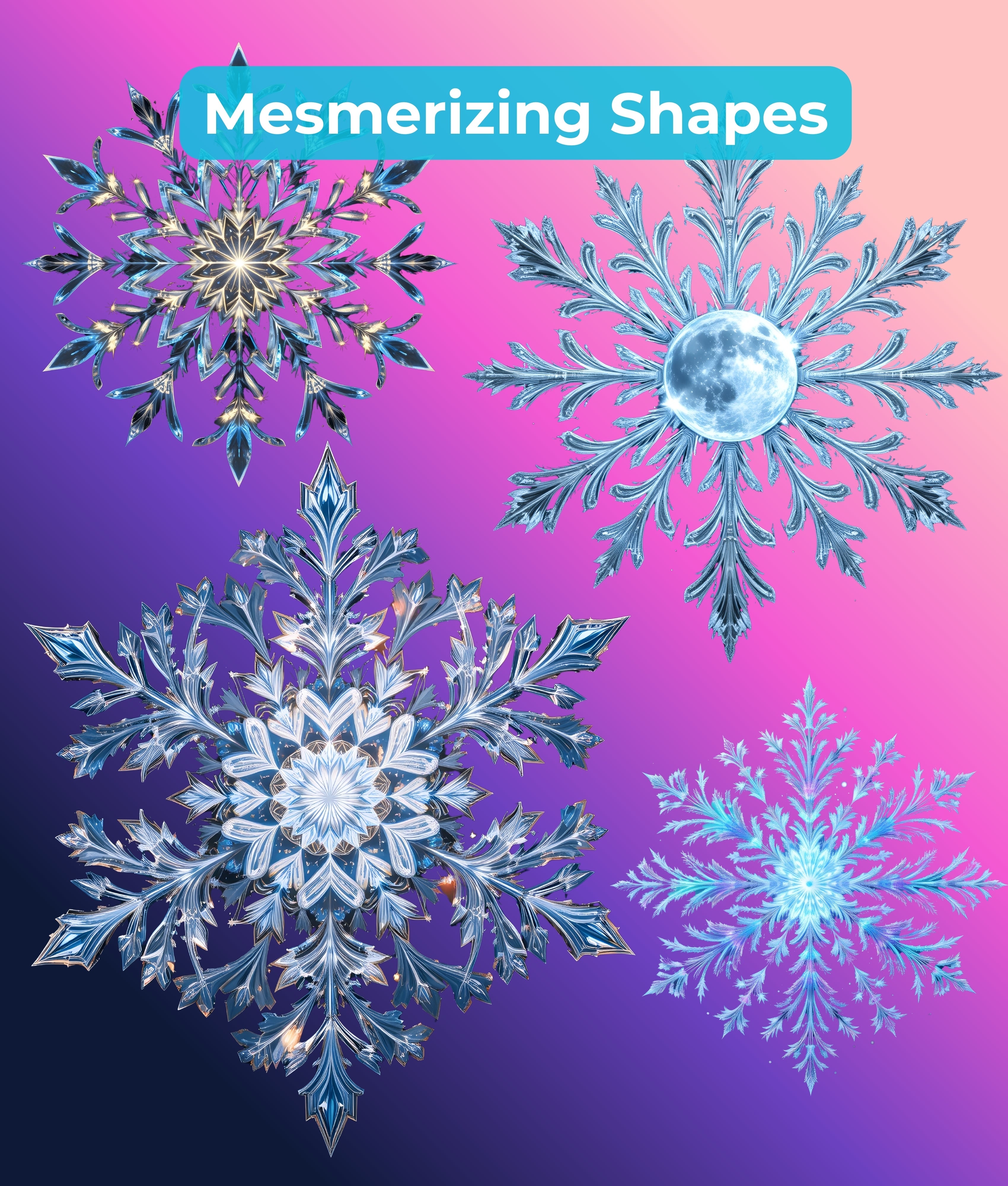 Ethereal Fantasy Snowflakes Clipart Bundle