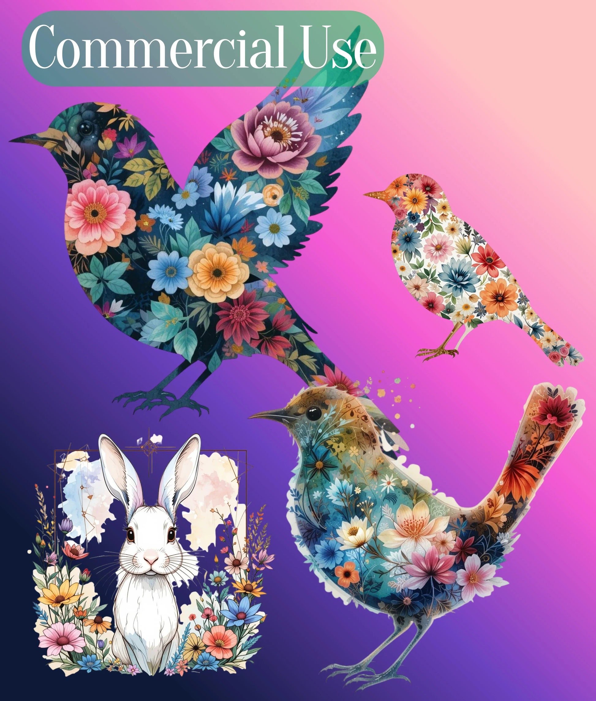 Floral Animal Silhouette Clipart Bundle - CraftNest - Digital Crafting and Art