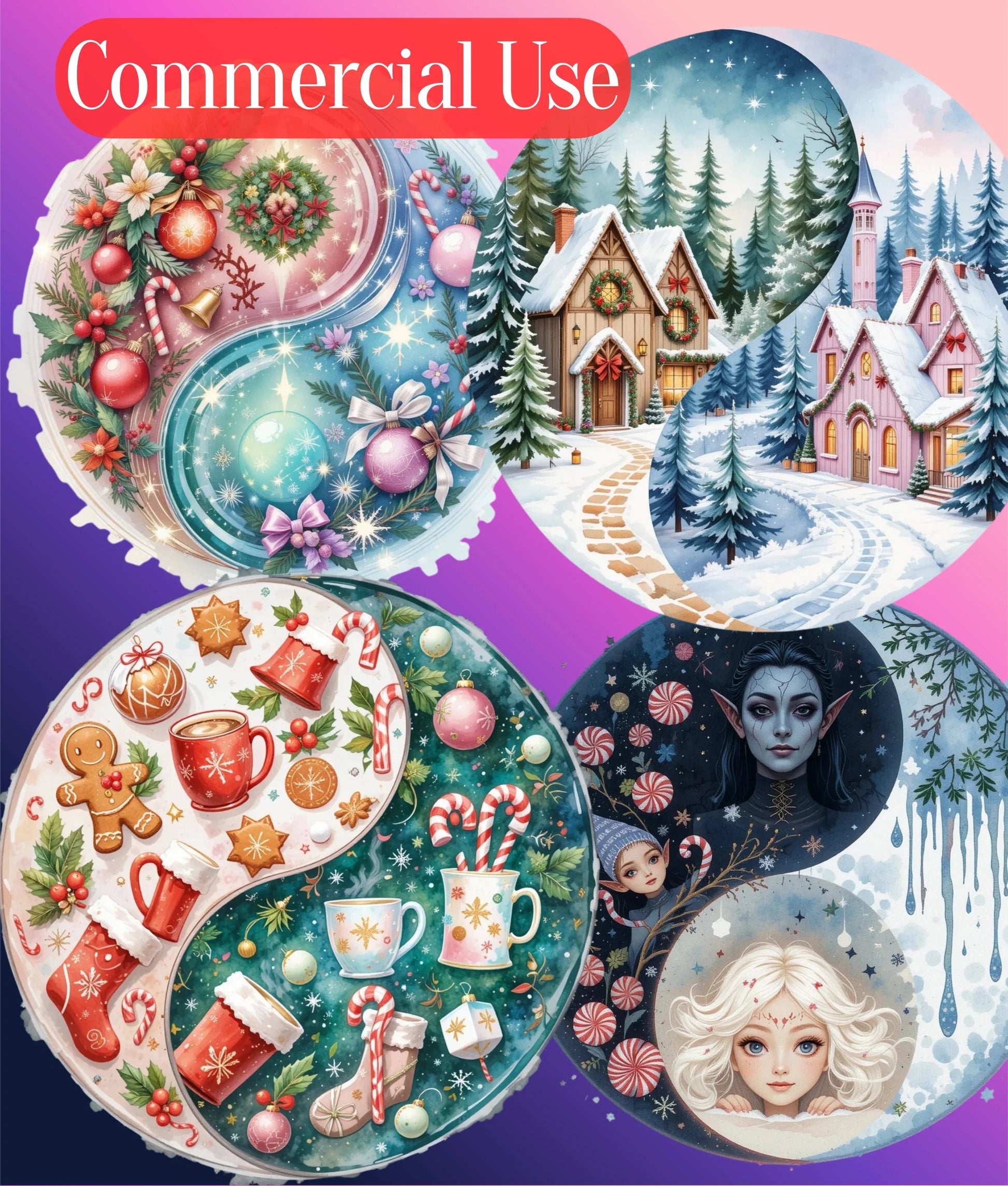 Yin Yang Christmas Clipart Bundle - CraftNest - Digital Crafting and Art