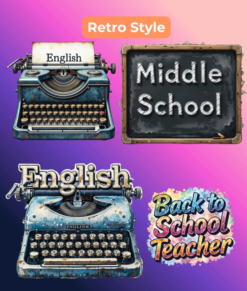 Retro Back to School Clipart Bundle - CraftNest - Digital Crafting and Art