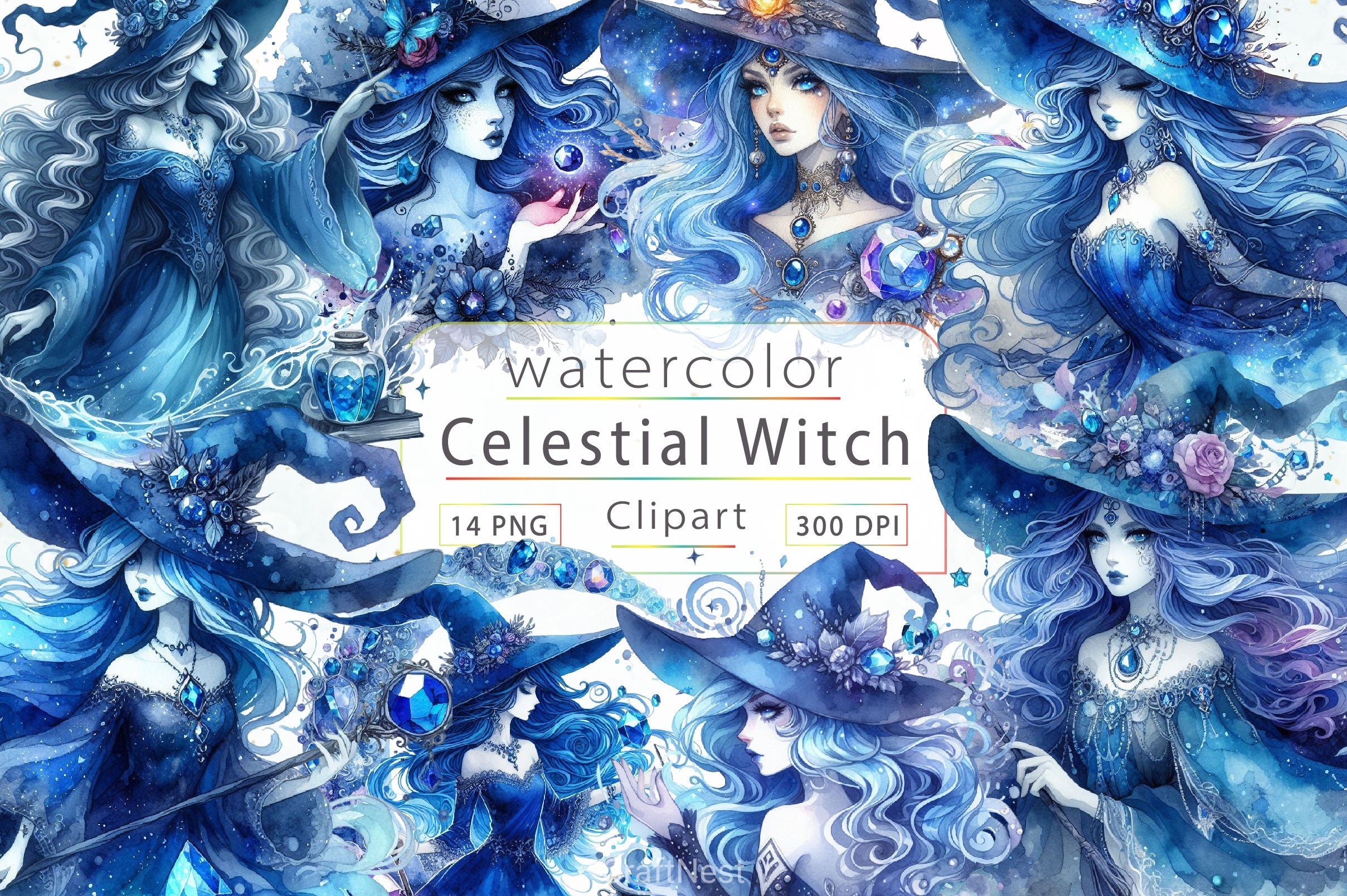 Celestial Witches Clipart Bundle