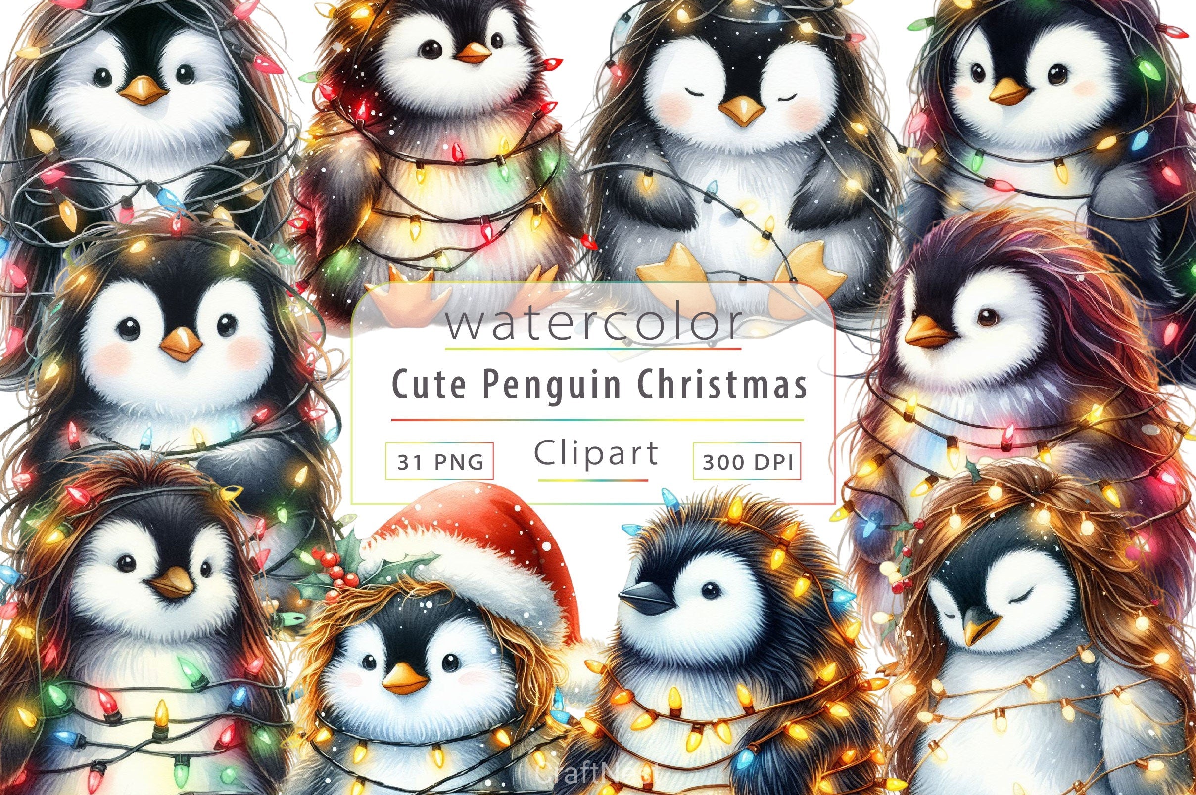 Cute Penguin Christmas Clipart Bundle 2