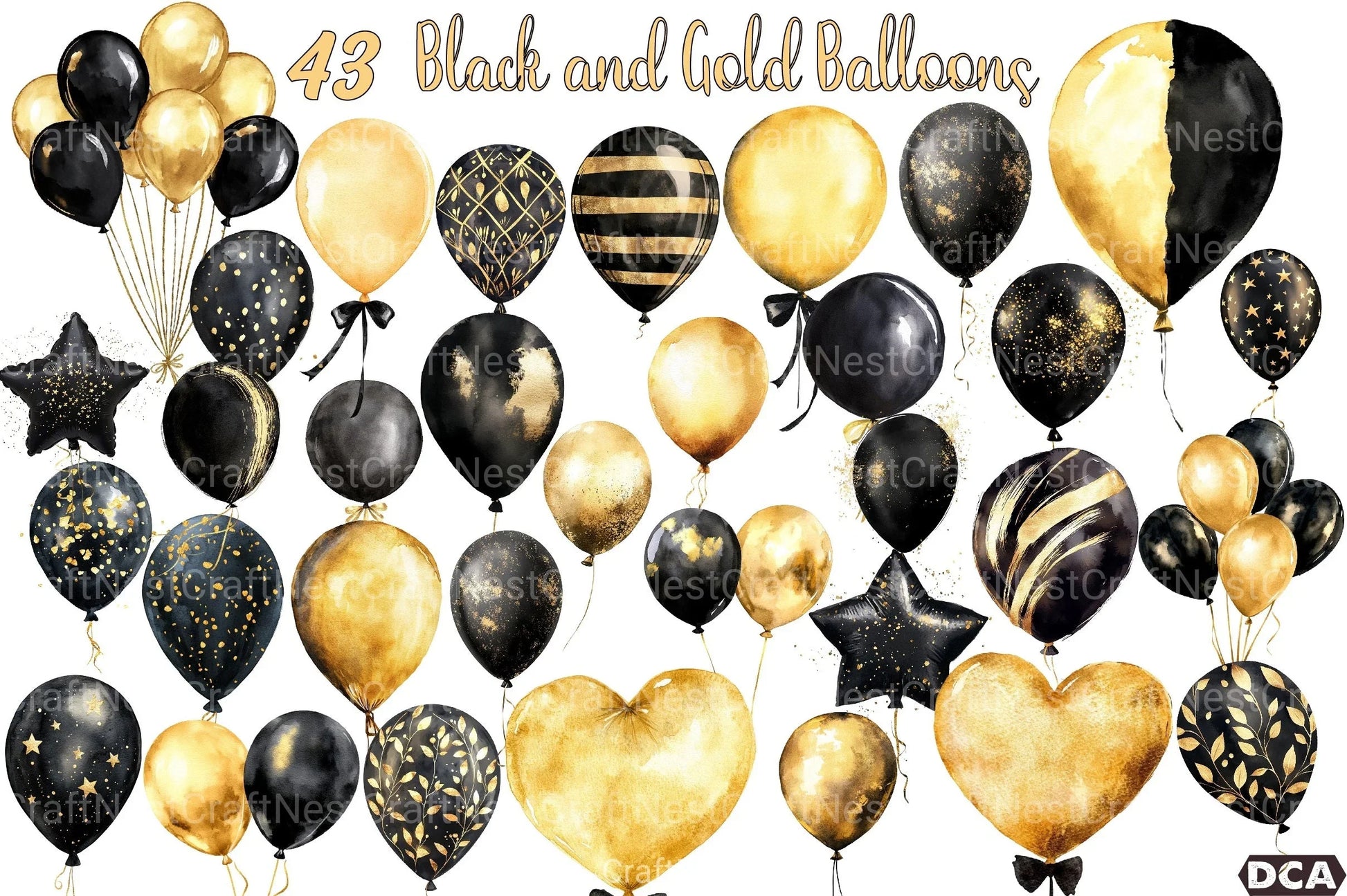 Black and Gold Balloons Clipart Bundle - CraftNest - Digital Crafting and Art