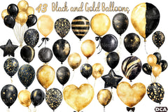 Black and Gold Balloons Clipart Bundle - CraftNest - Digital Crafting and Art