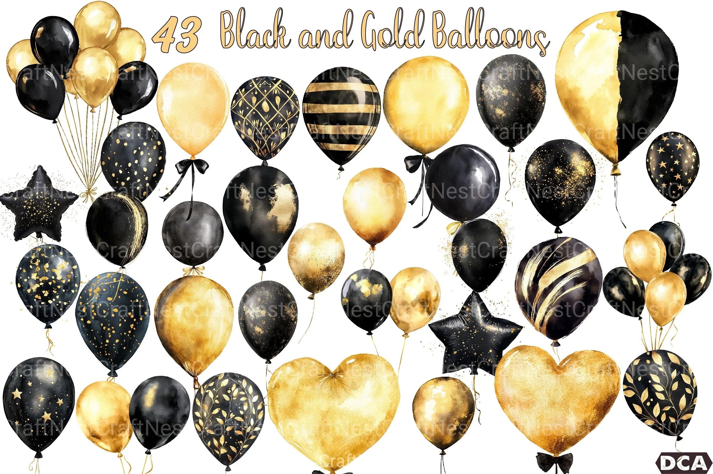 Black and Gold Balloons Clipart Bundle - CraftNest - Digital Crafting and Art