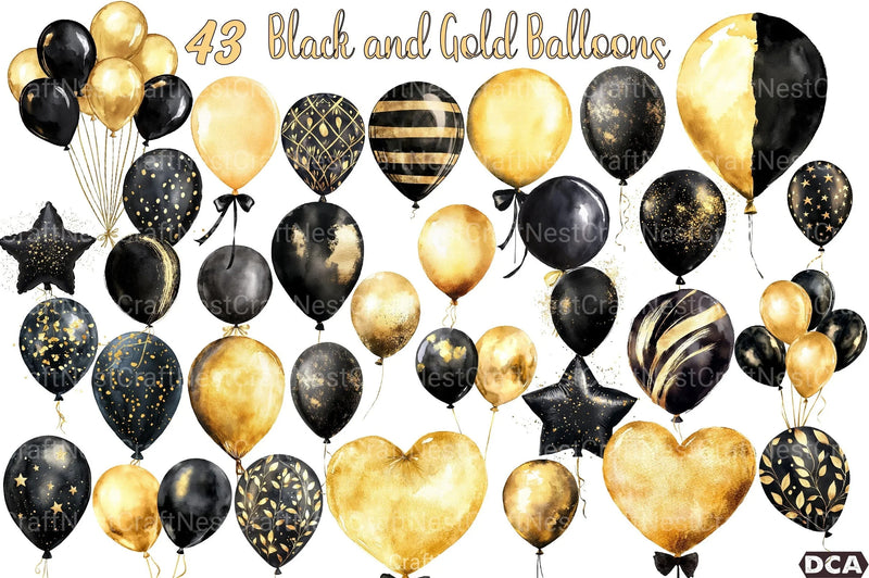 Black and Gold Balloons Clipart Bundle - CraftNest - Digital Crafting and Art