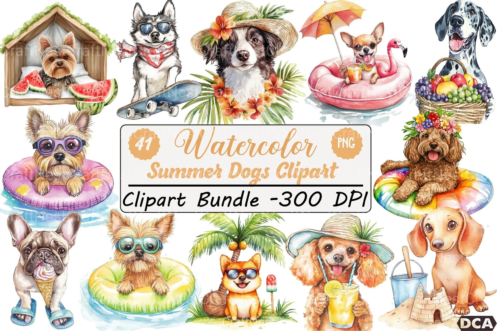 Summer Dogs Clipart Bundle 99 - CraftNest - Digital Crafting and Art