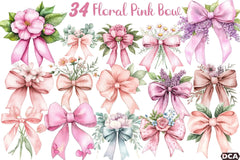 Floral Pink Bow Clipart Bundle - CraftNest - Digital Crafting and Art