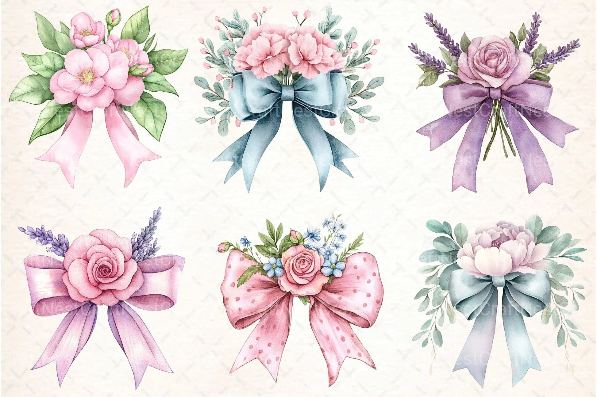Floral Pink Bow Clipart Bundle - CraftNest - Digital Crafting and Art