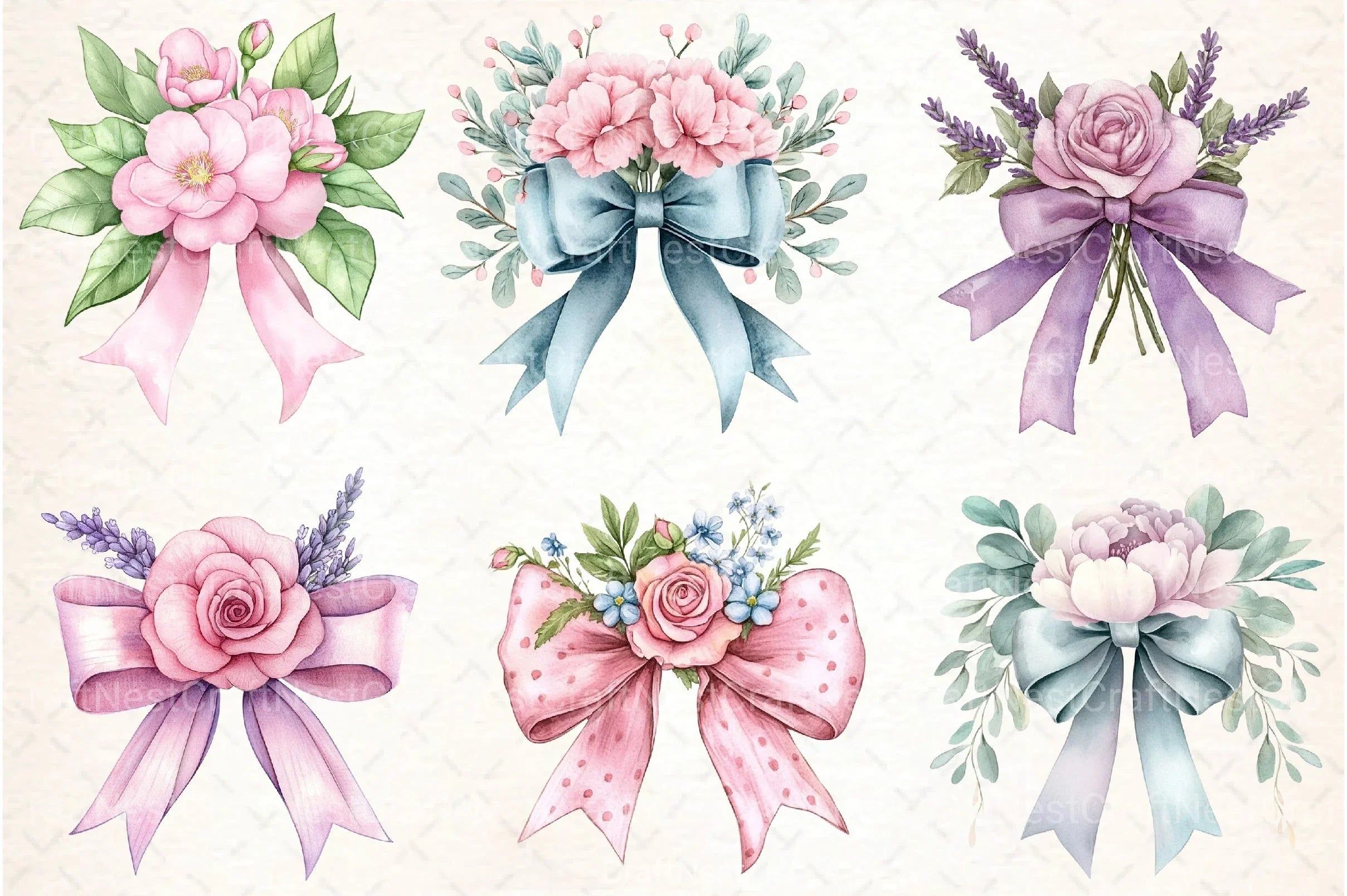 Floral Pink Bow Clipart Bundle - CraftNest - Digital Crafting and Art