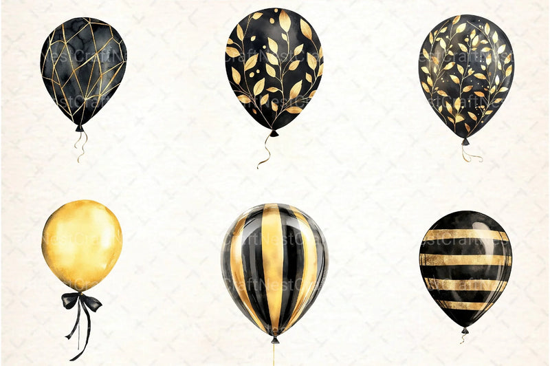 Black and Gold Balloons Clipart Bundle - CraftNest - Digital Crafting and Art
