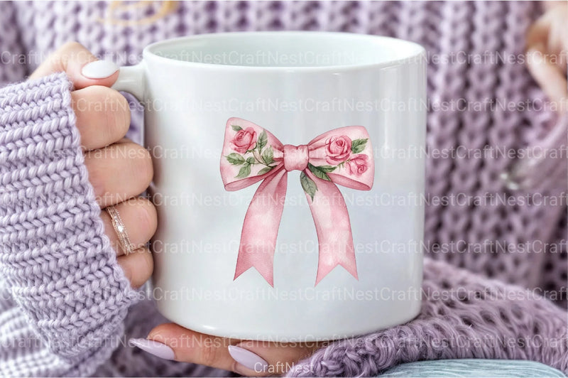 Floral Pink Bow Clipart Bundle - CraftNest - Digital Crafting and Art