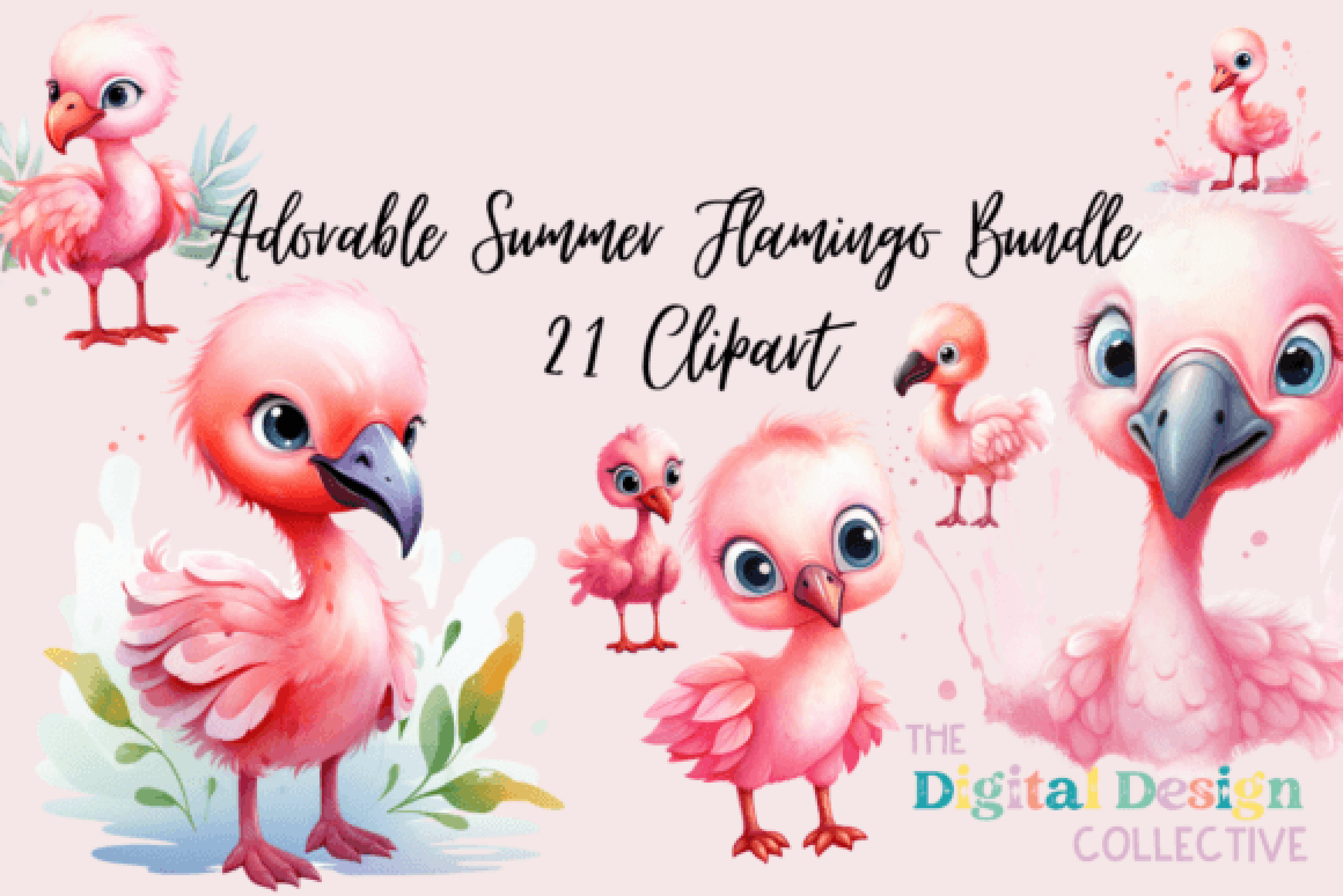 Adorable Summer Flamingo Clipart Bundle