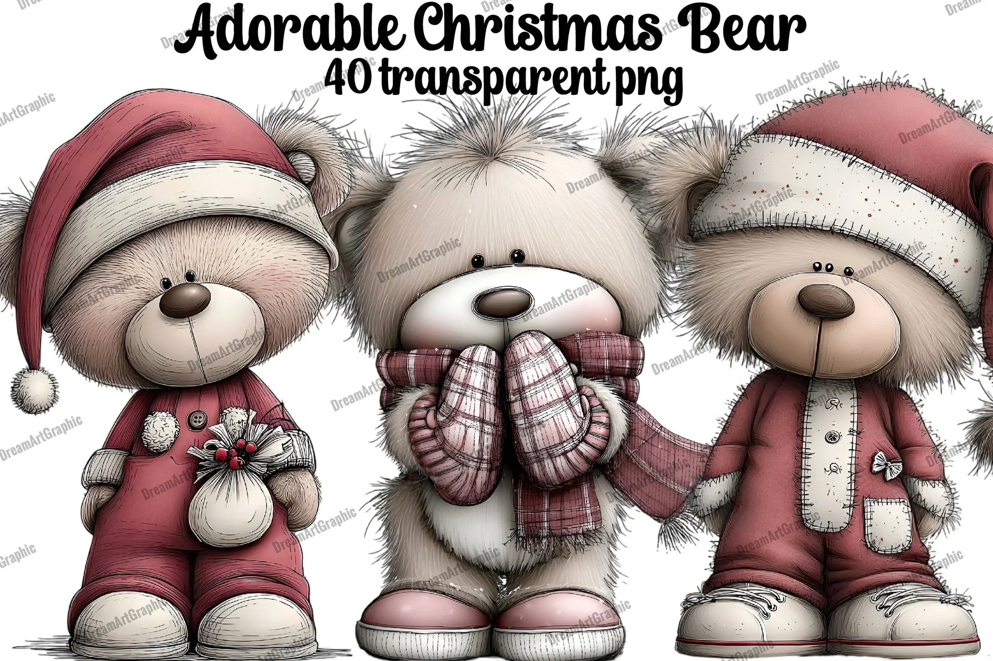 Adorable Christmas Bear Clipart Bundle - CraftNest - Digital Crafting and Art