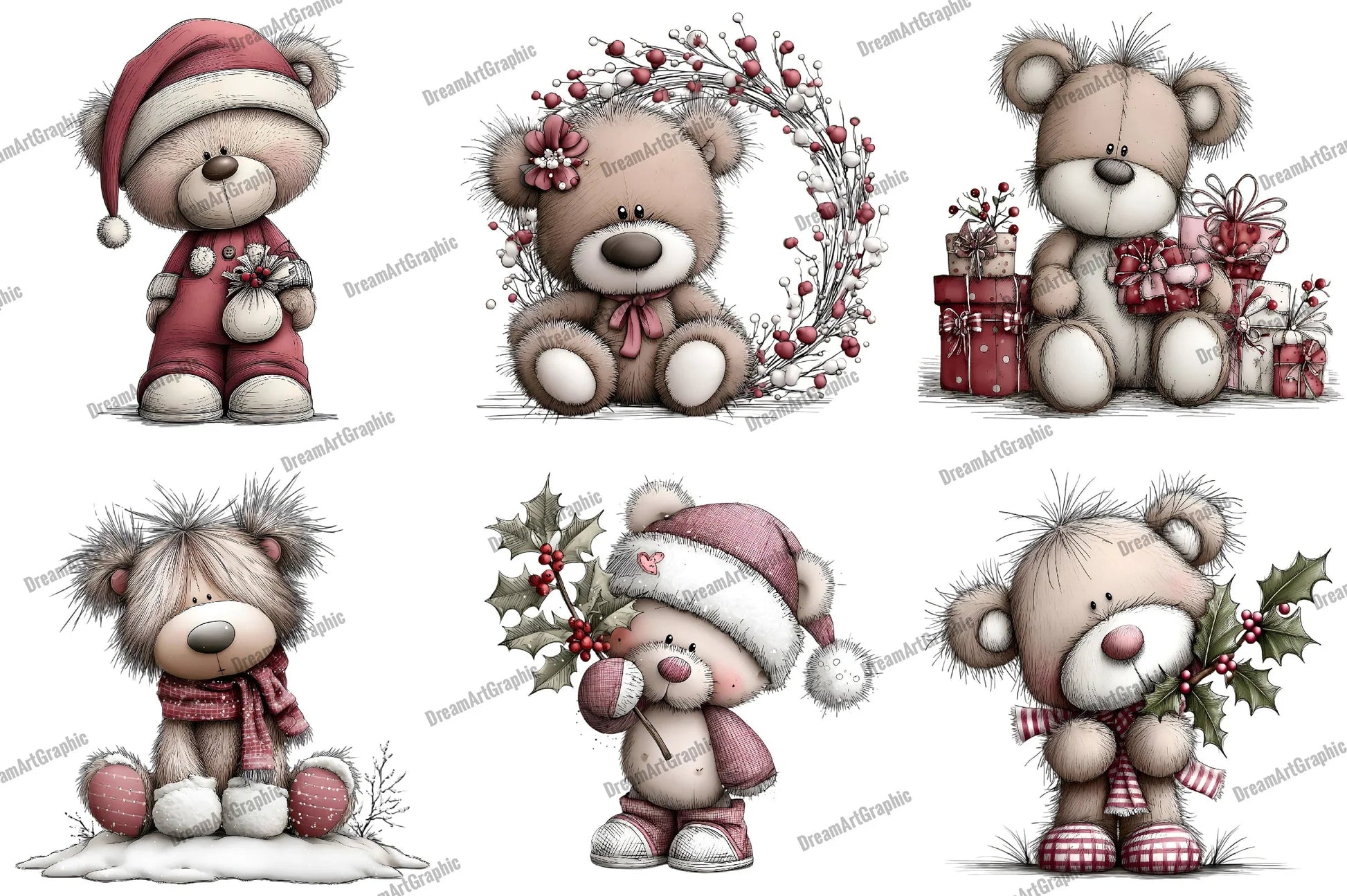 Adorable Christmas Bear Clipart Bundle - CraftNest - Digital Crafting and Art