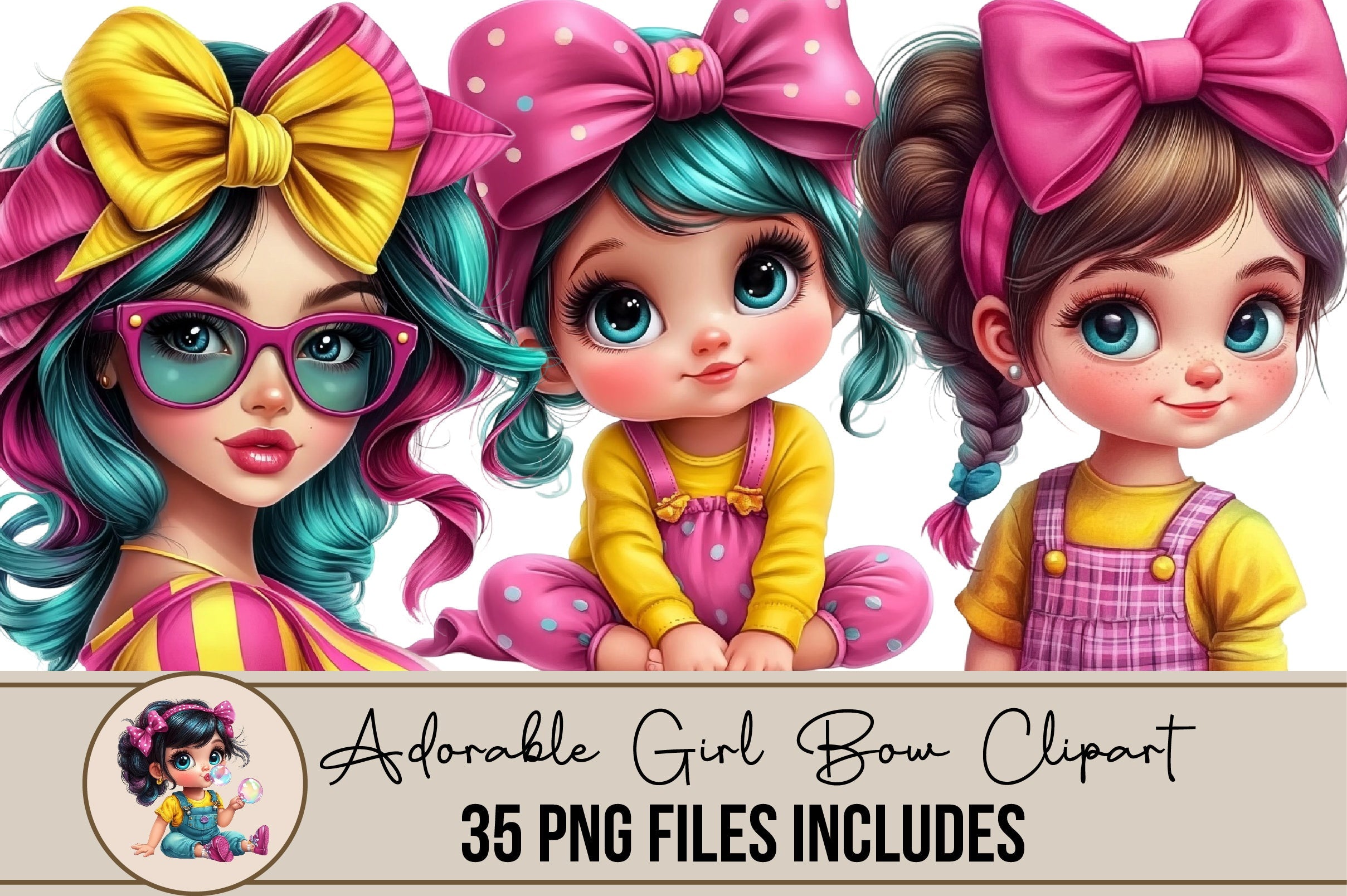 Adorable Girl Bow Clipart Bundle