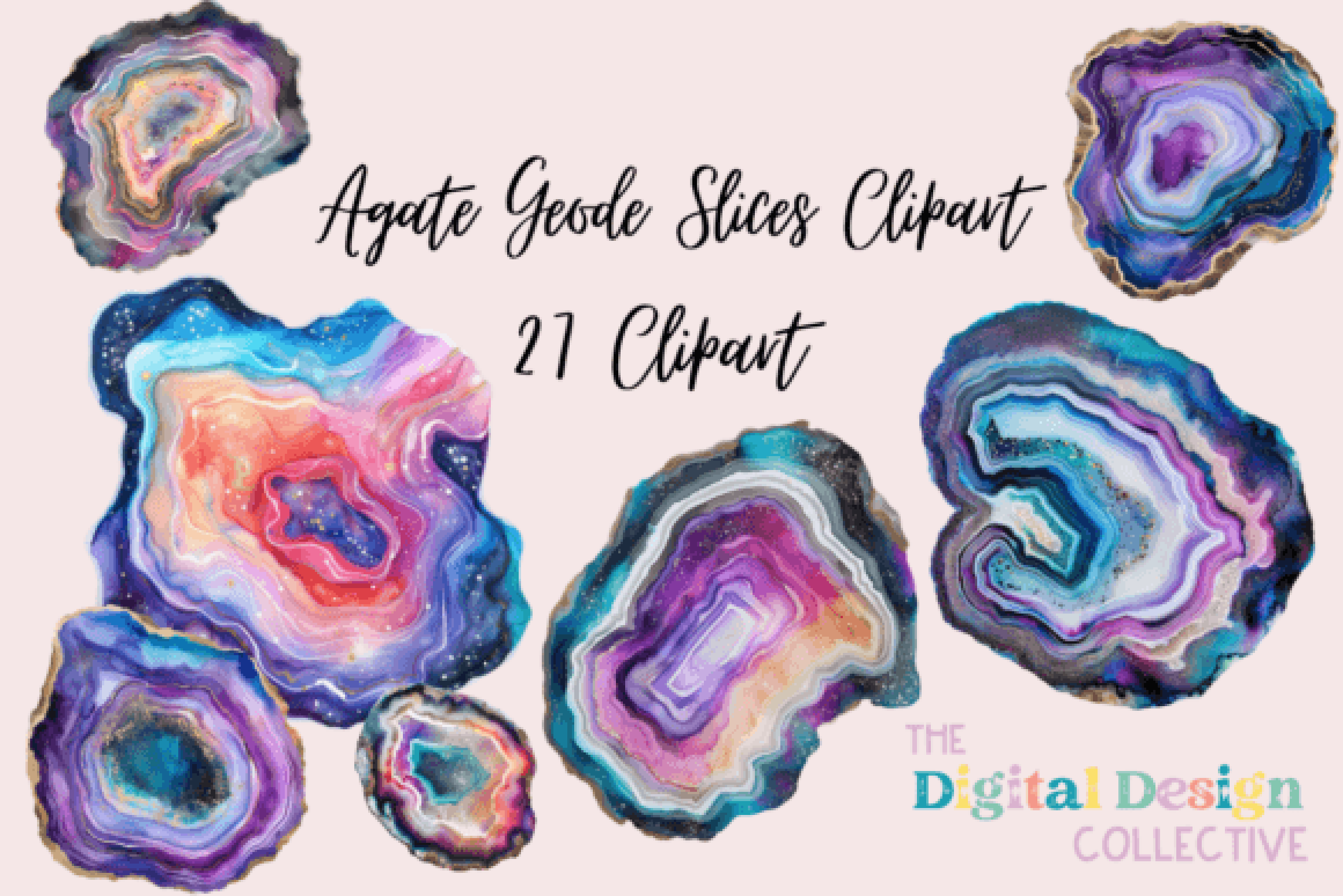 Agate Geode Slices Clipart Bundle