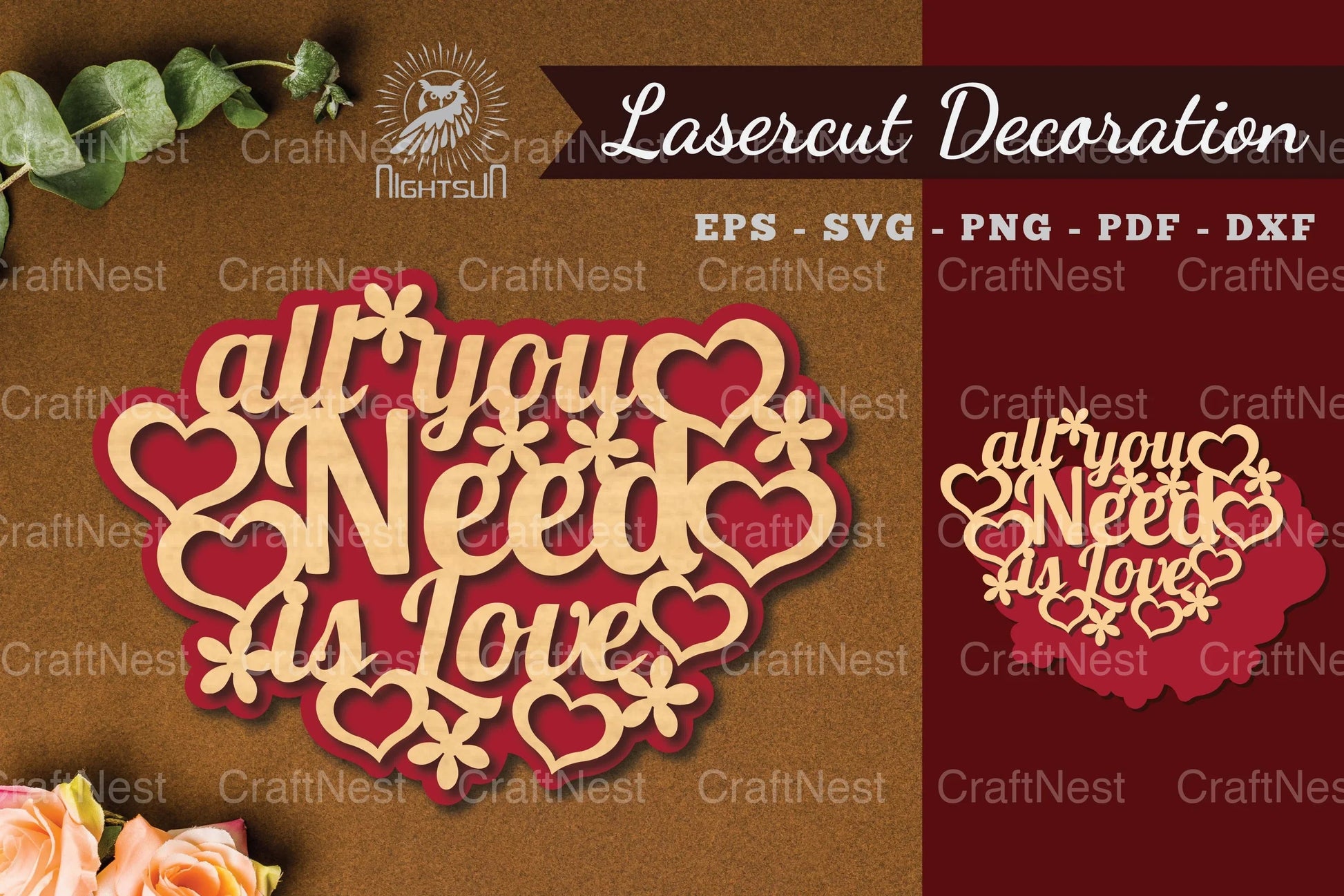 All You Need Is Love Laser Cut Decoration Sign - CraftNest - Digital Crafting and Art