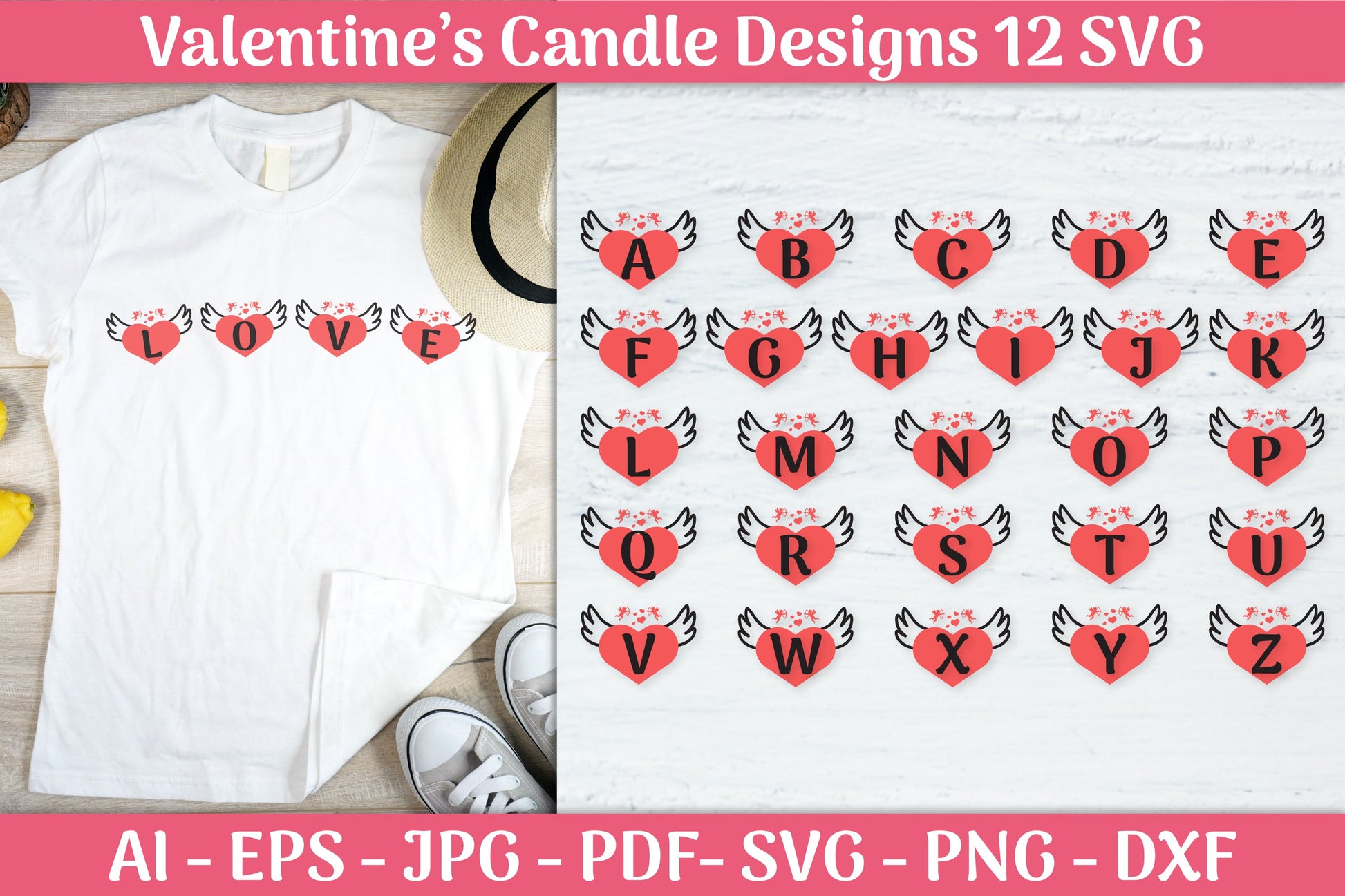 Alphabet Valentine Wing Black SVG Bundle - CraftNest - Digital Crafting and Art