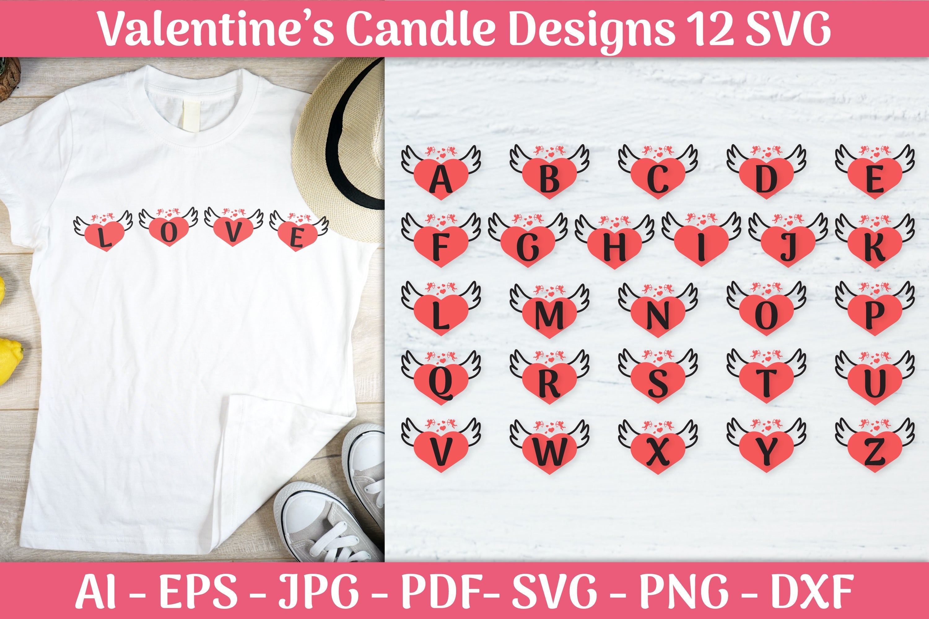 Alphabet Valentine Wing Black SVG Bundle - CraftNest - Digital Crafting and Art