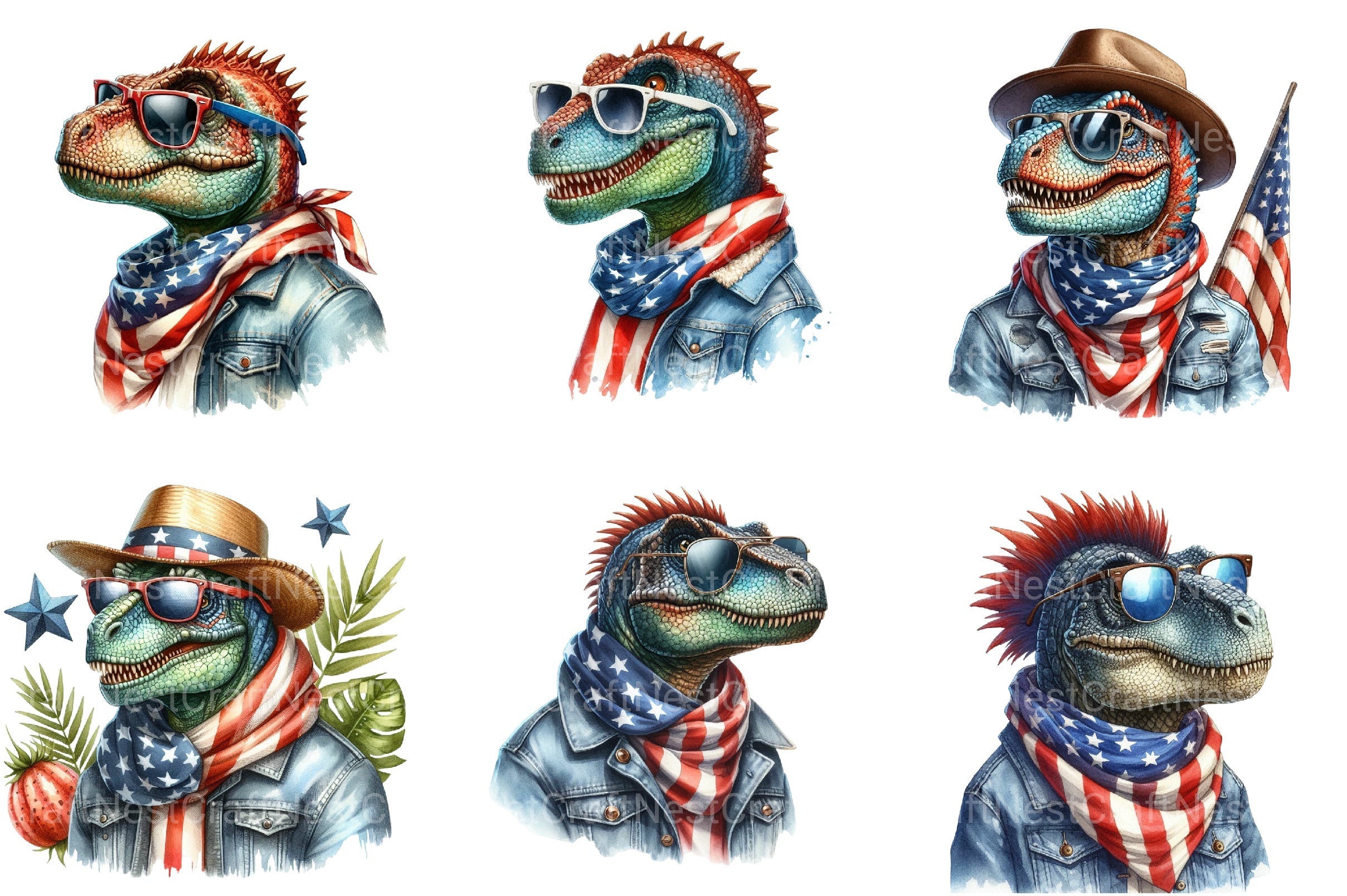 America Dinosaur 4th Of July Clipart Bundle
