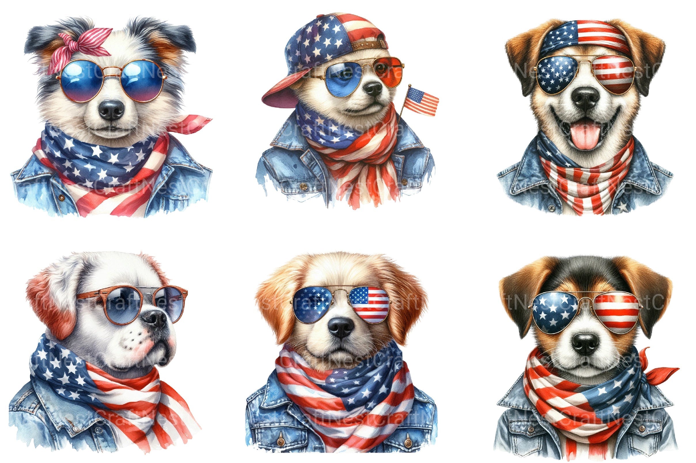 America Dog 4th Of July Clipart Bundle