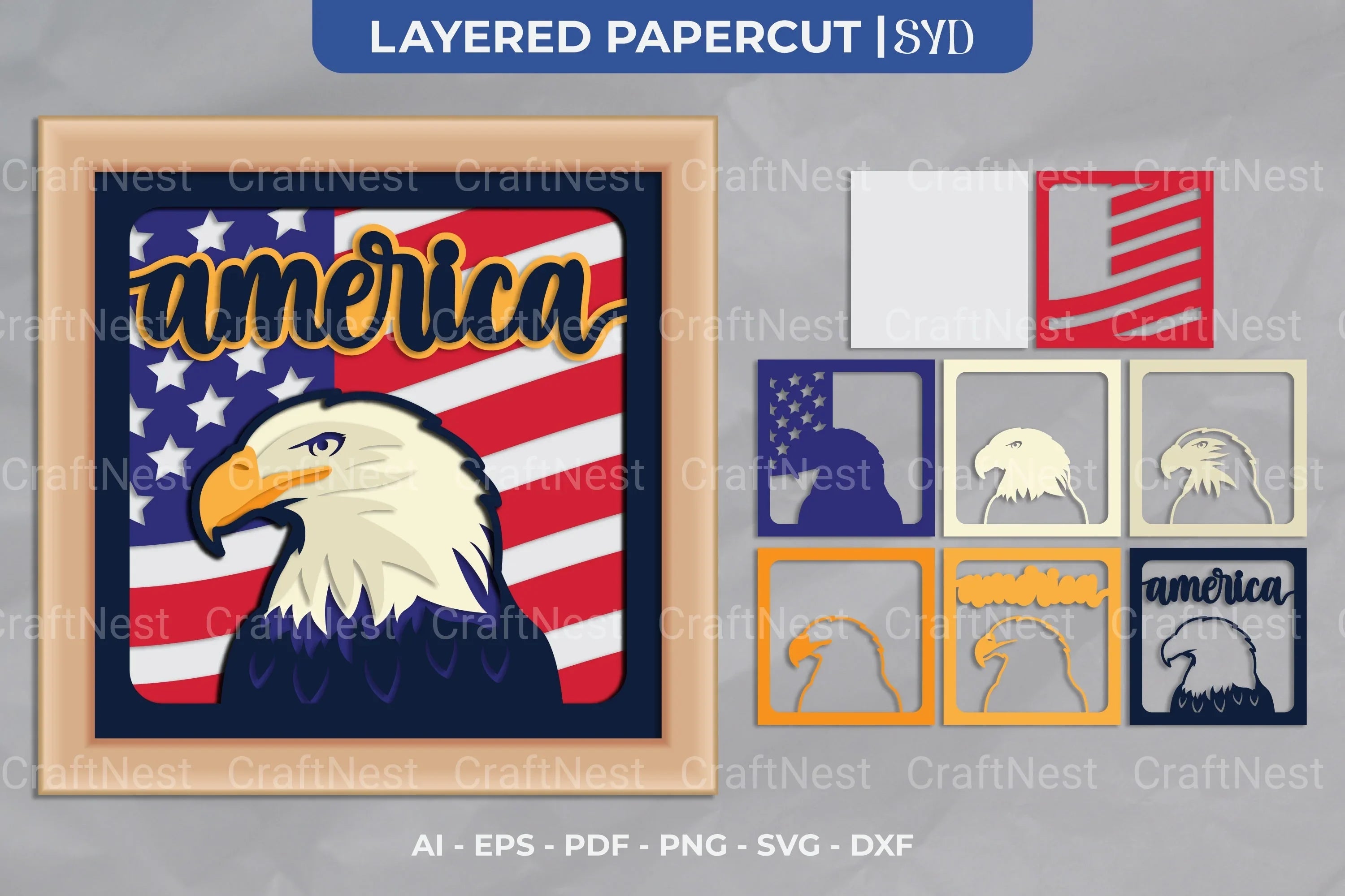America Eagle 3D Shadow Box SVG Bundle - CraftNest - Digital Crafting and Art