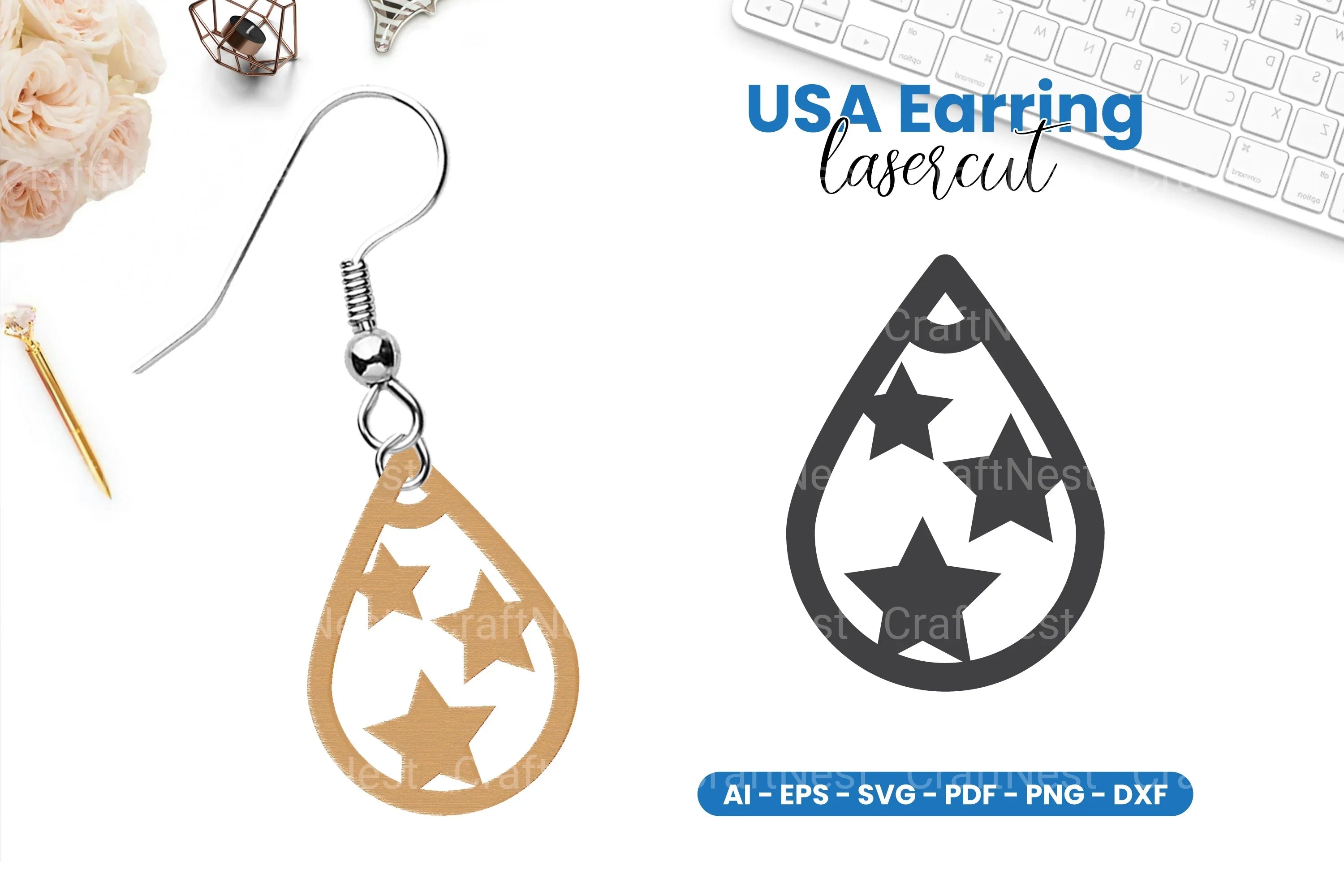America Earring Lasercut SVG Bundle - CraftNest - Digital Crafting and Art