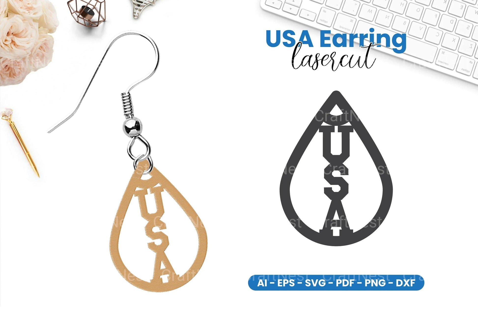 America Earring Lasercut SVG Bundle - CraftNest - Digital Crafting and Art