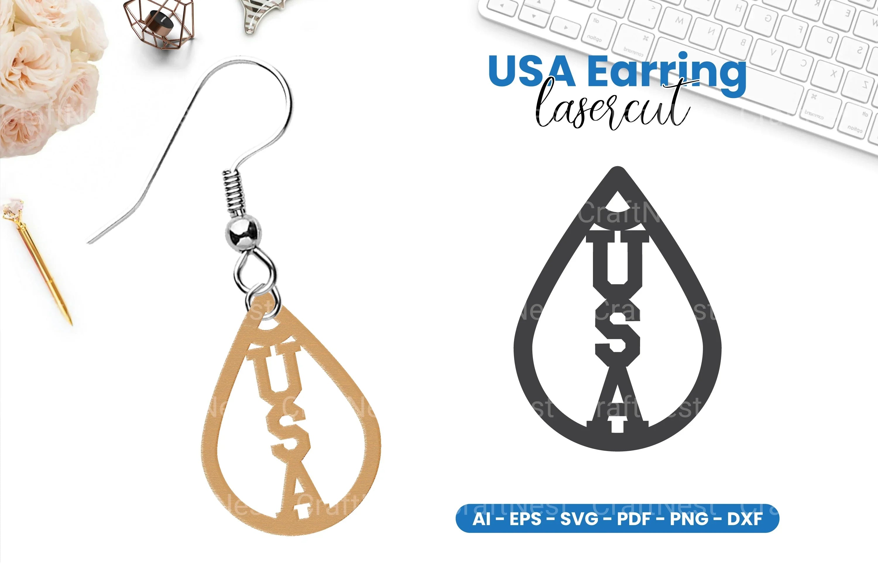 America Earring Lasercut SVG Bundle - CraftNest - Digital Crafting and Art